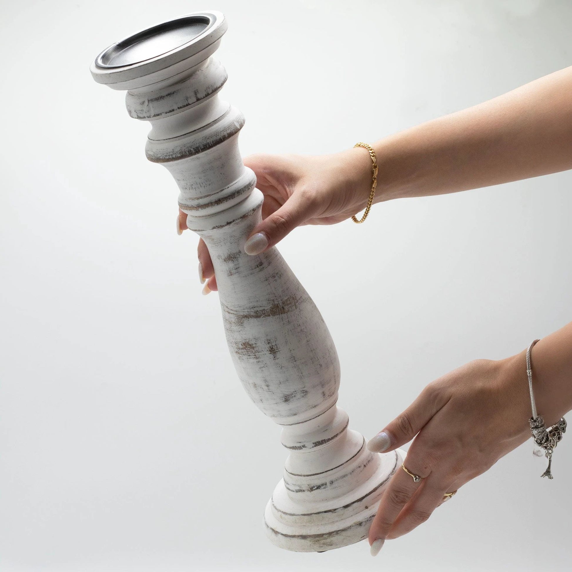 Classic Candle Stand - Whitewash - Large by AW Dropship UK