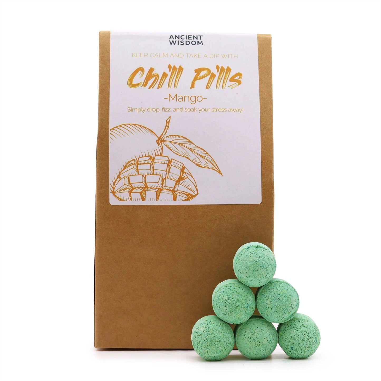 Chill Pills Gift Pack Mango 350g Scented Bath Essentials With Thirty Individual 12g Pills by AW Dropship UK