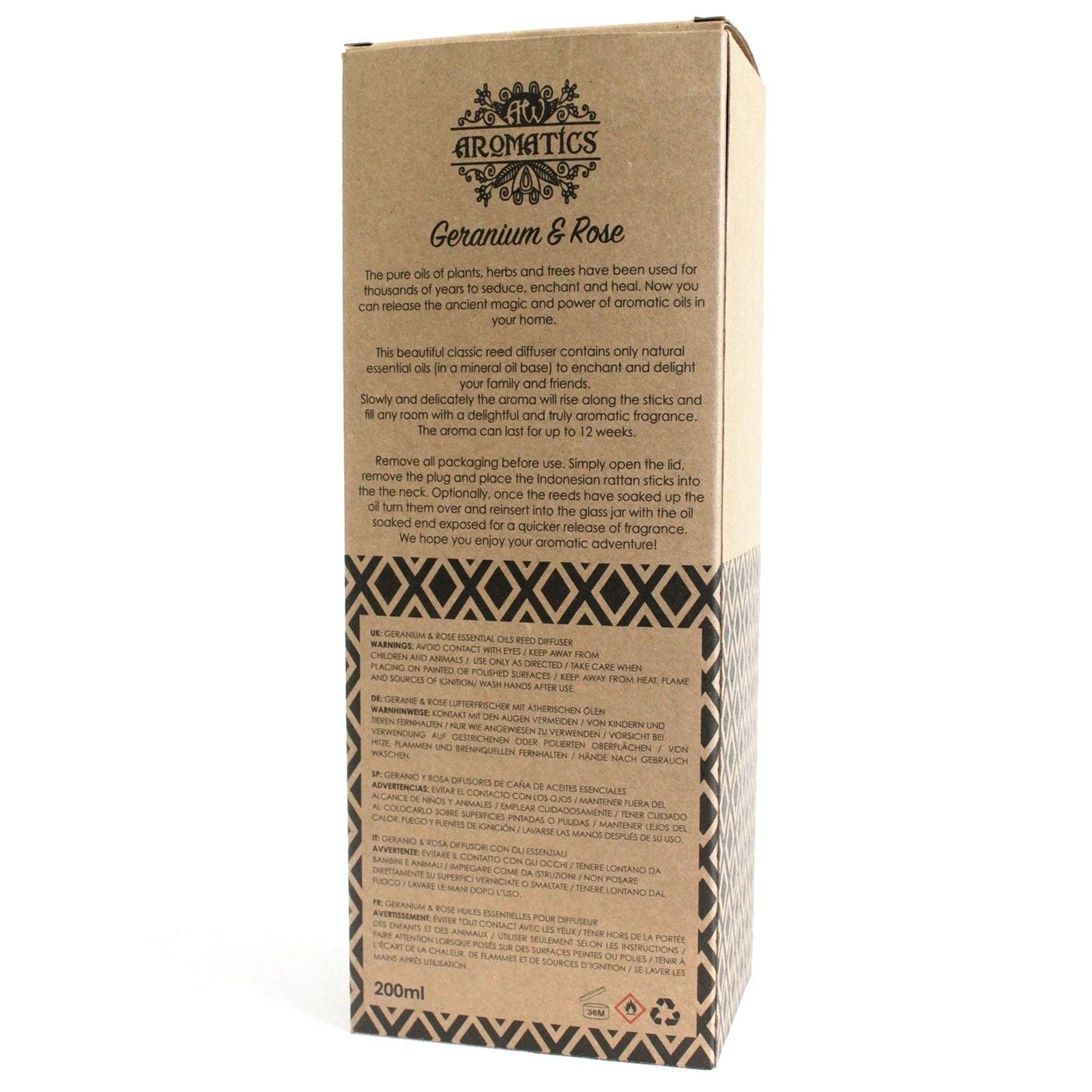 200ml Geranium & Rose Essential Oil Reed Diffuser by AW Dropship UK