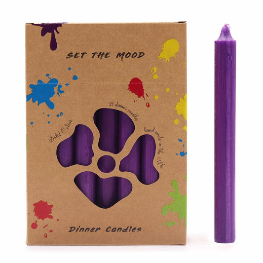 Solid Colour Dinner Candle Set - Pack of 21 - Rustic Purple by AW Dropship UK