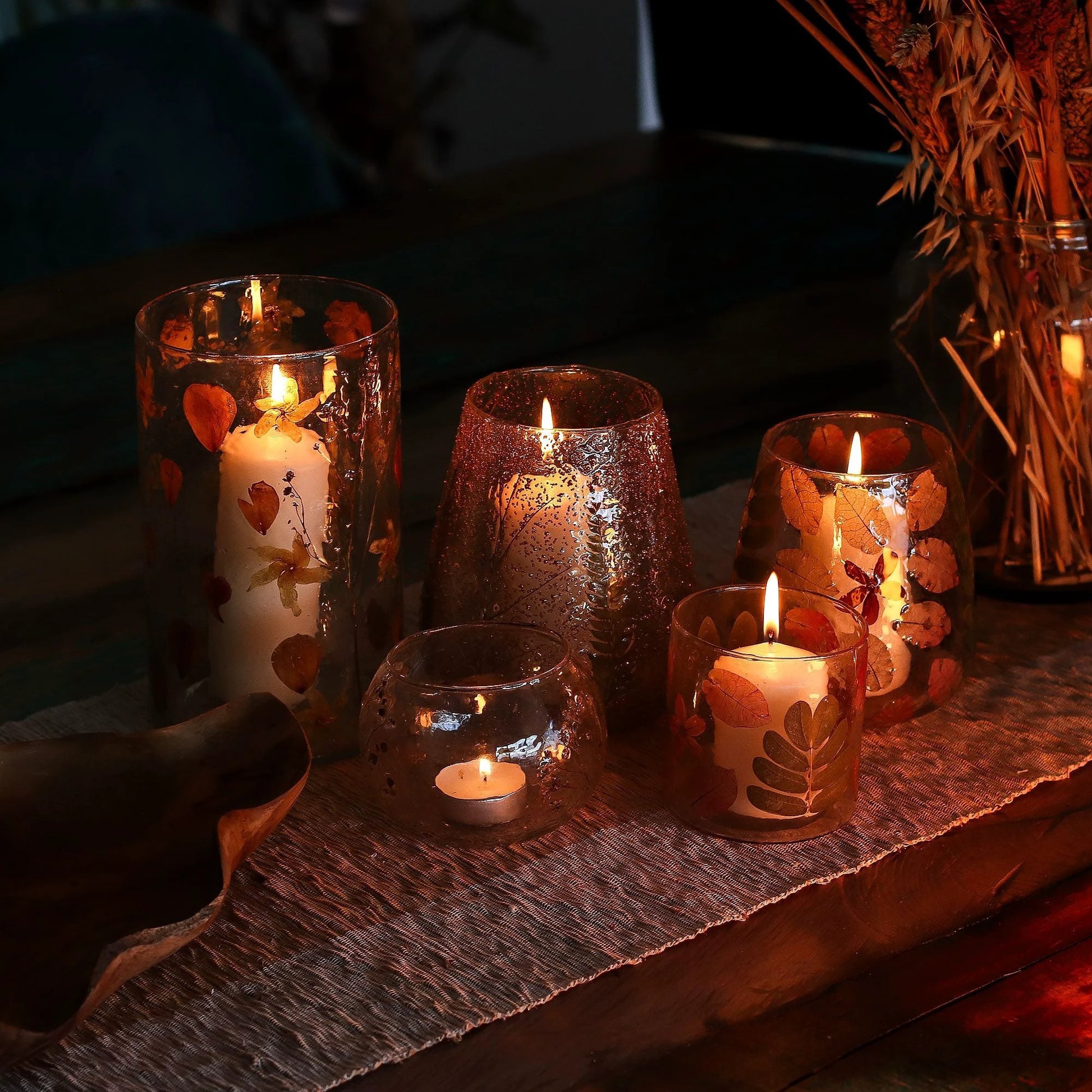 Natural Floral Glass - Straight Candle Holder - Pino - (10x9cm) by AW Dropship UK