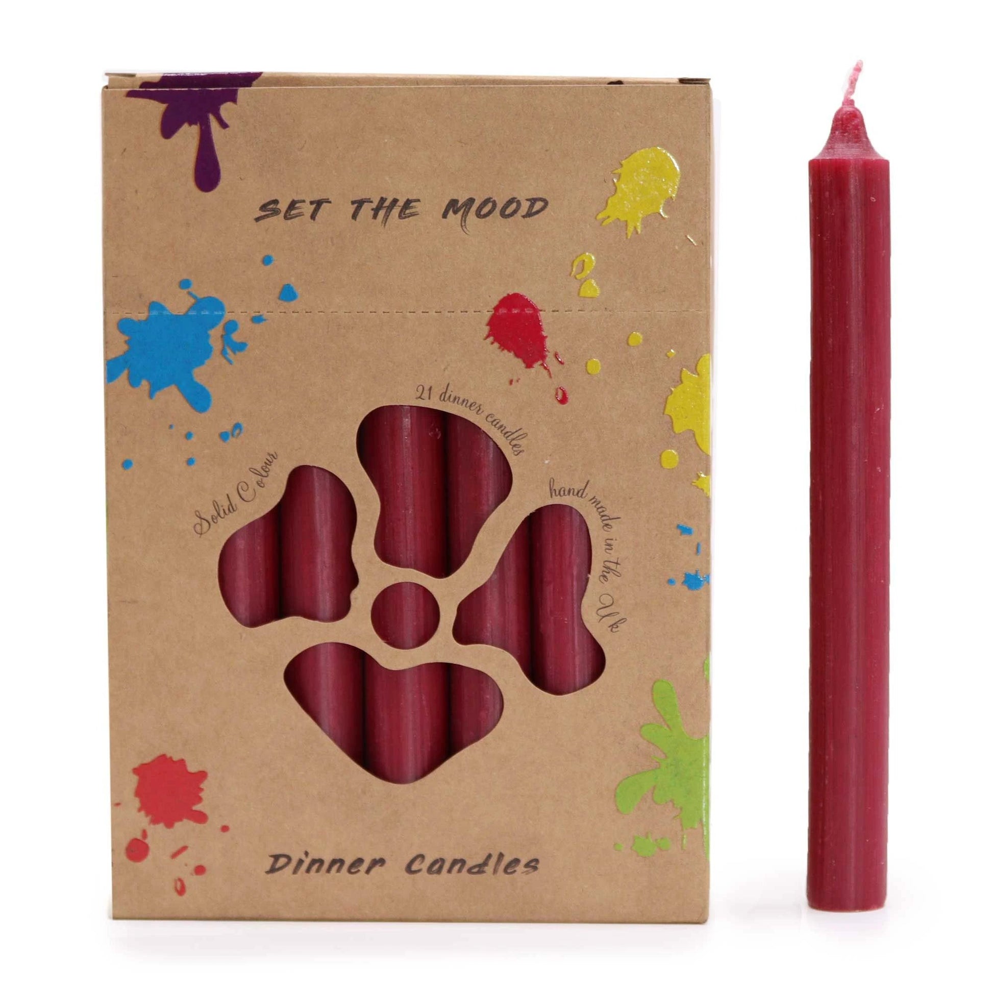 Solid Colour Dinner Candle Set - Pack of 21 - Rustic Burgandy by AW Dropship UK