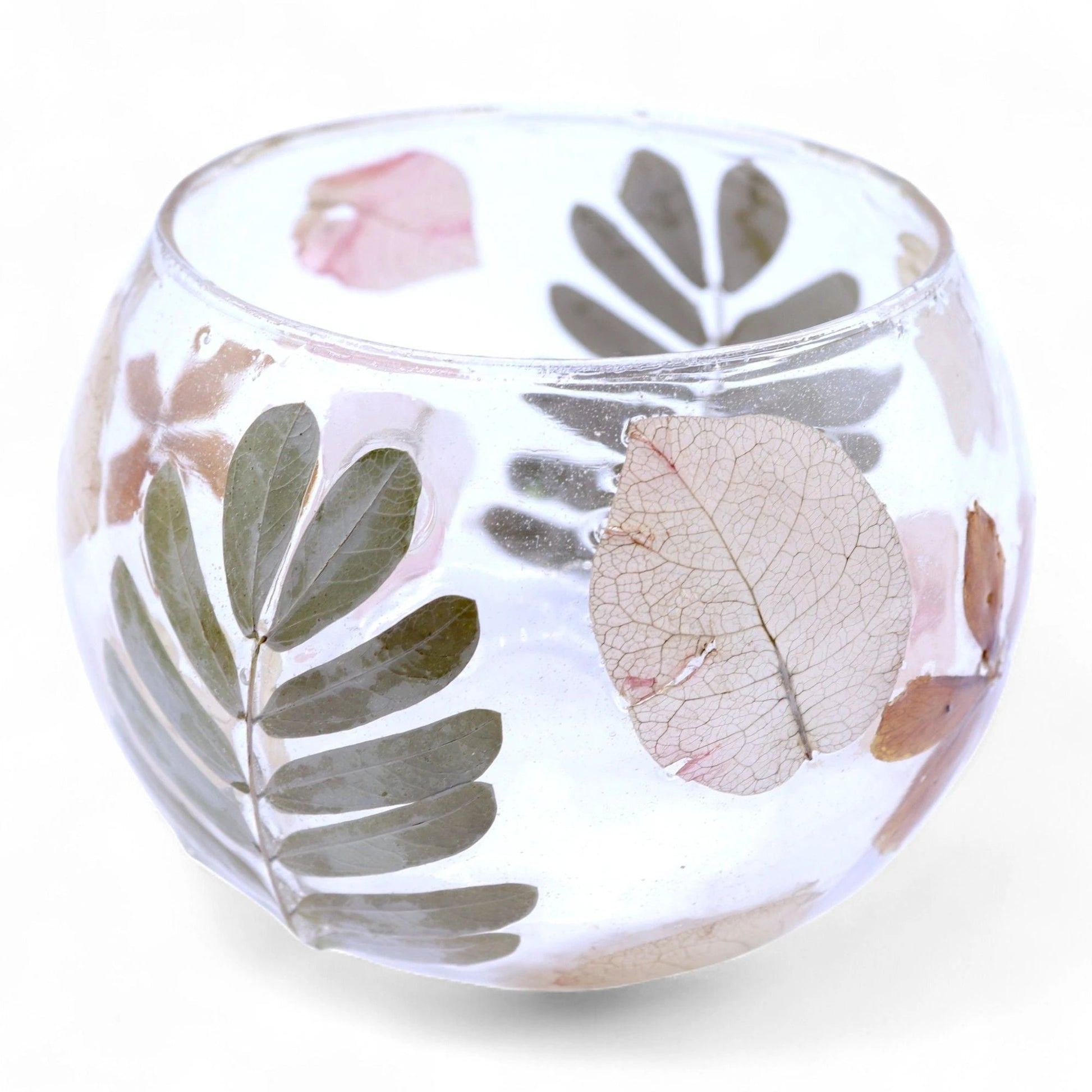 Natural Floral Glass - Bowl Candle Holder - Primavera - (8x10cm) by AW Dropship UK