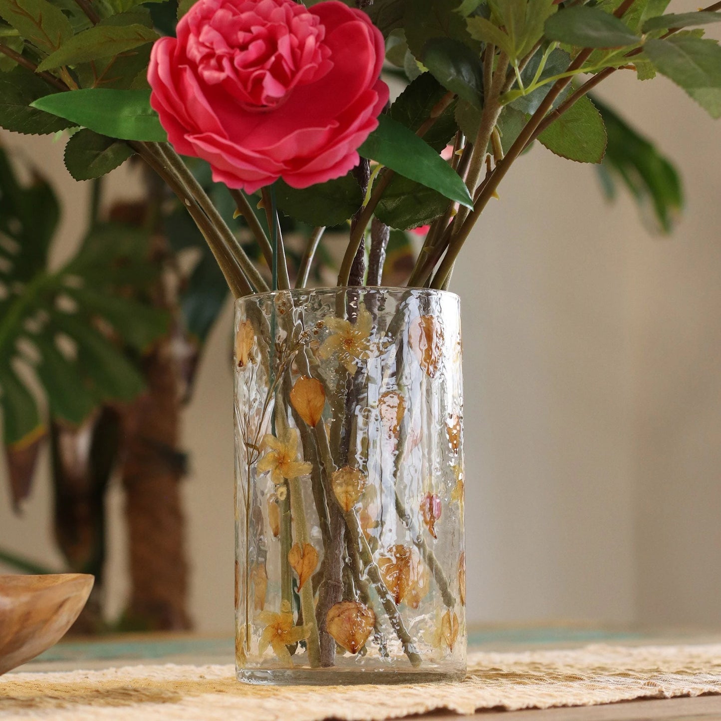 Natural Floral Glass - Tall Vase Candle Holder - Rose - (19x11cm) by AW Dropship UK