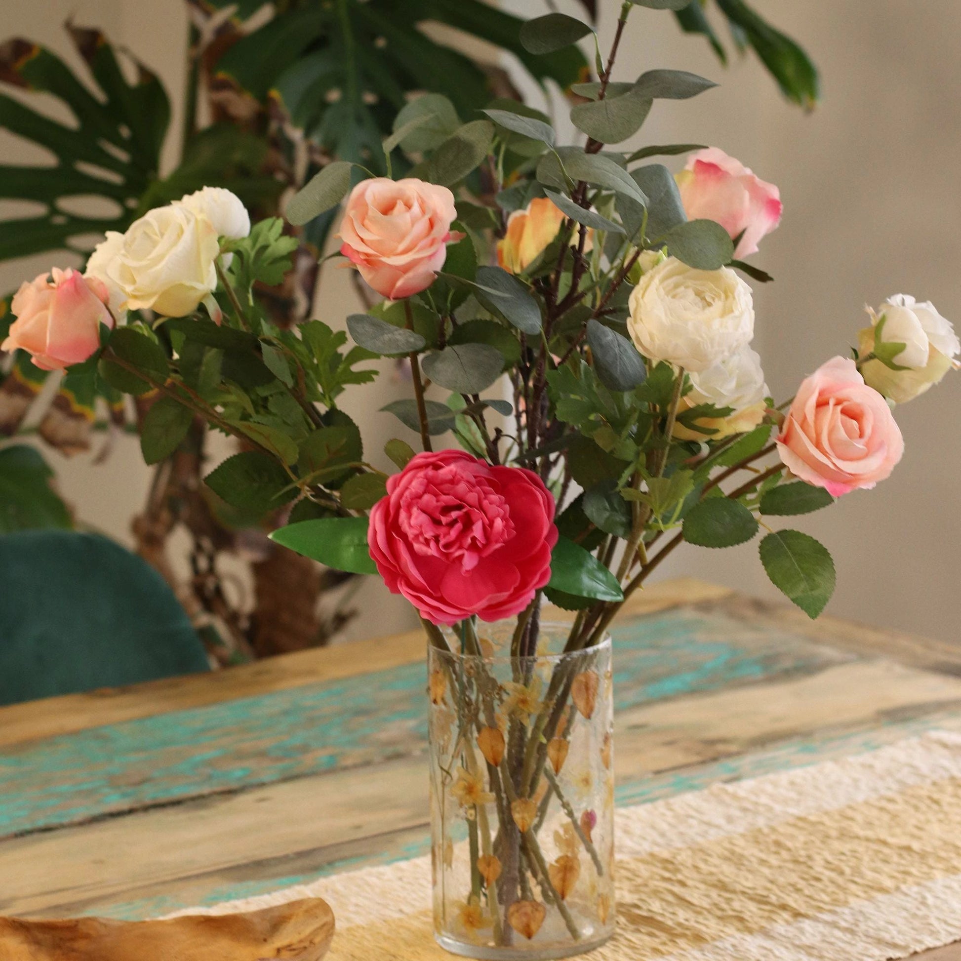 Natural Floral Glass - Tall Vase Candle Holder - Rose - (19x11cm) by AW Dropship UK
