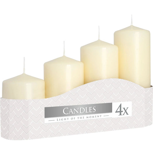 Set of 4 Pillar Candles 50mm (11/16/22/33H) - Ivory by AW Dropship UK