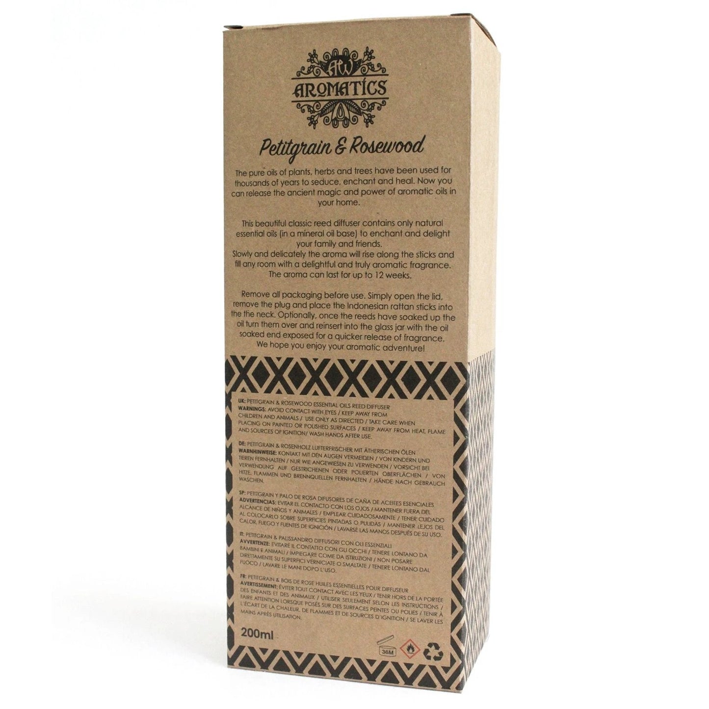 200ml Petitgrain & Rosewood Essential Oil Reed Diffuser by AW Dropship UK