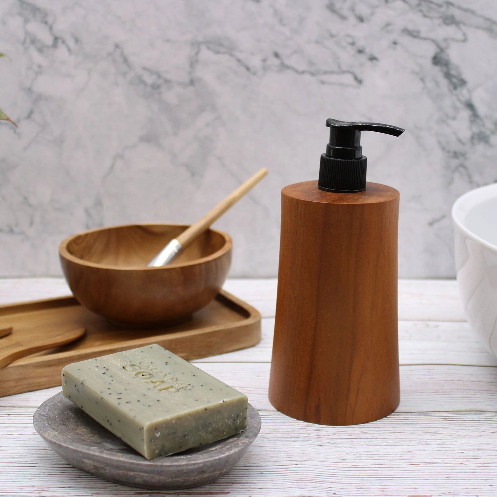 Natural Teakwood Soap Dispenser - Taper by AW Dropship UK
