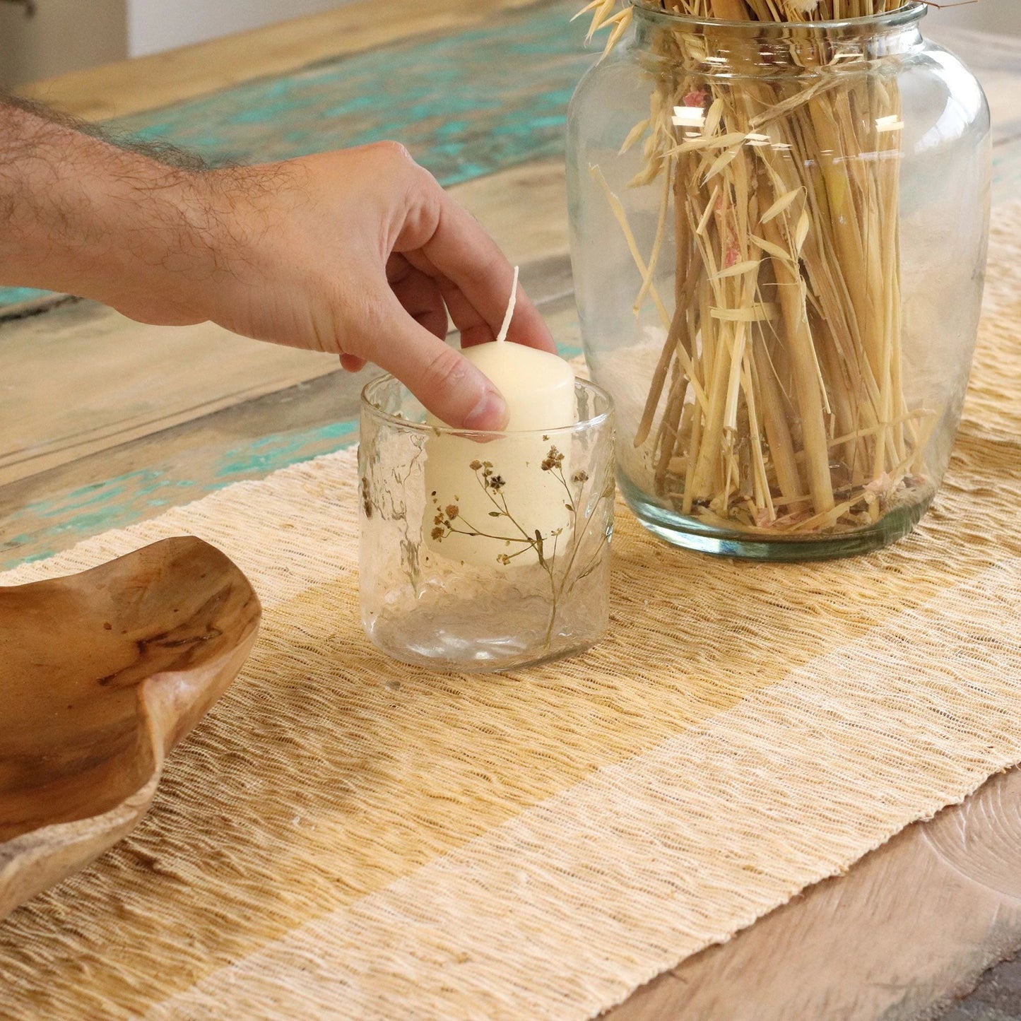 Natural Floral Glass - Straight Candle Holder - Margarita - (8x8cm) by AW Dropship UK