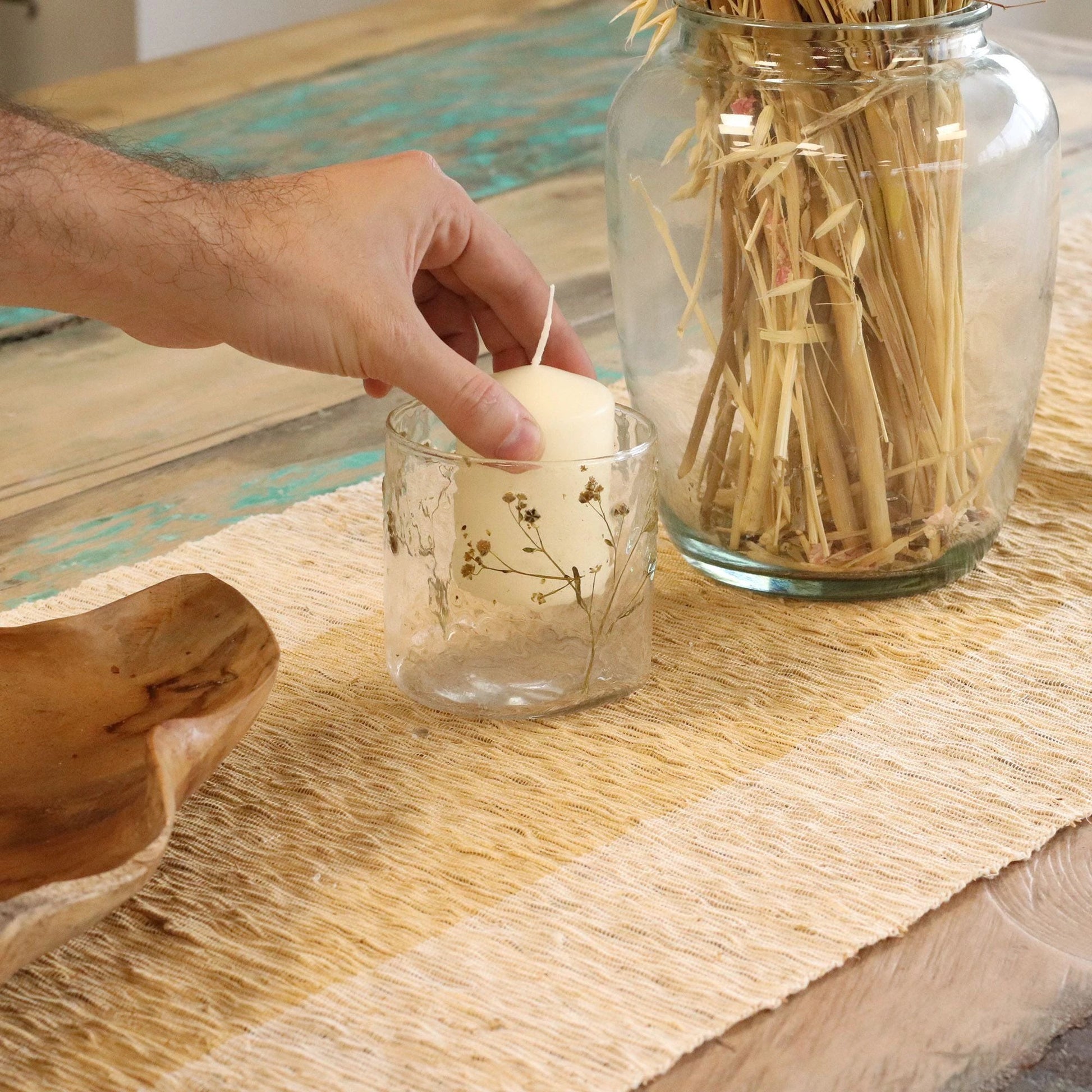 Natural Floral Glass - Straight Candle Holder - Margarita - (8x8cm) by AW Dropship UK