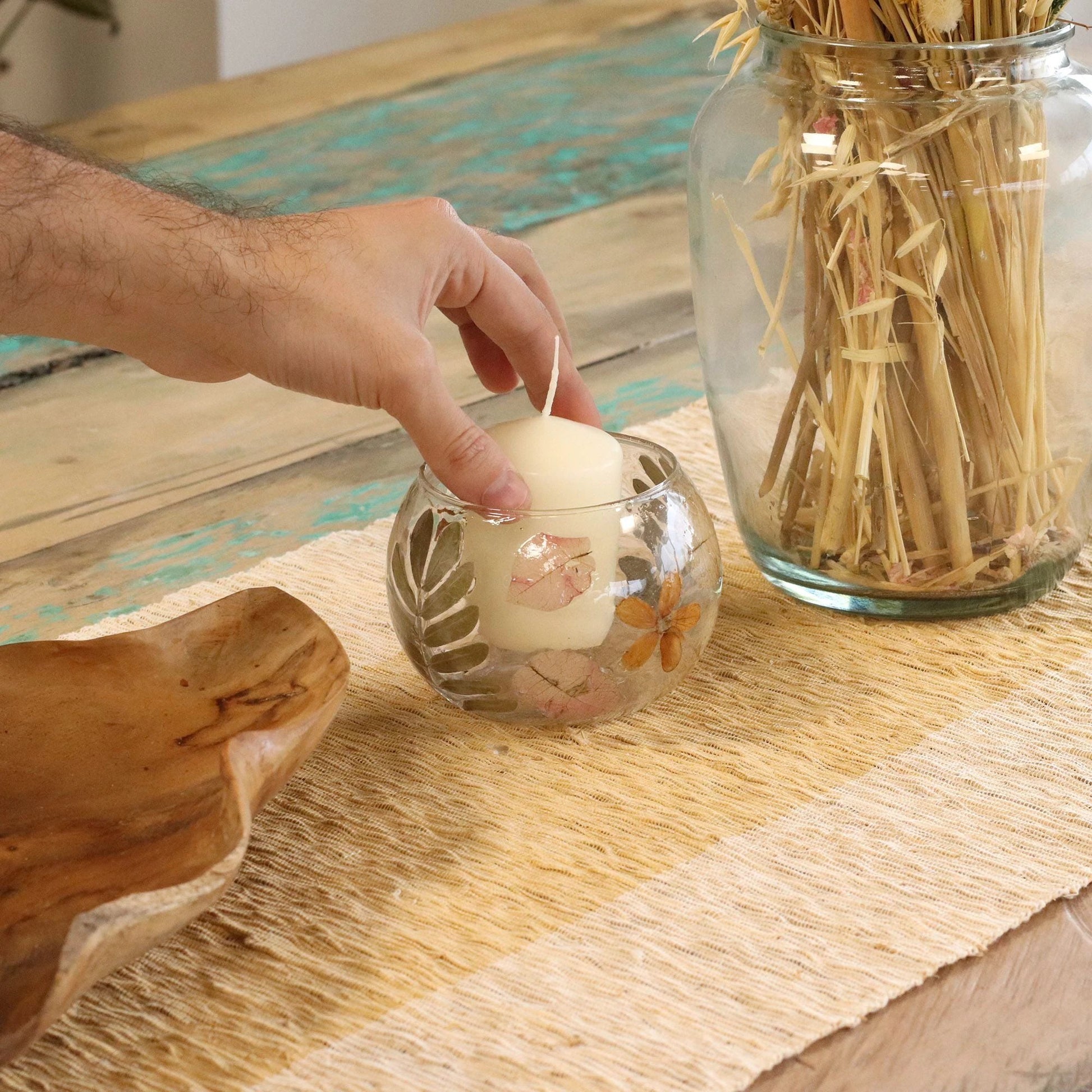 Natural Floral Glass - Bowl Candle Holder - Primavera - (8x10cm) by AW Dropship UK