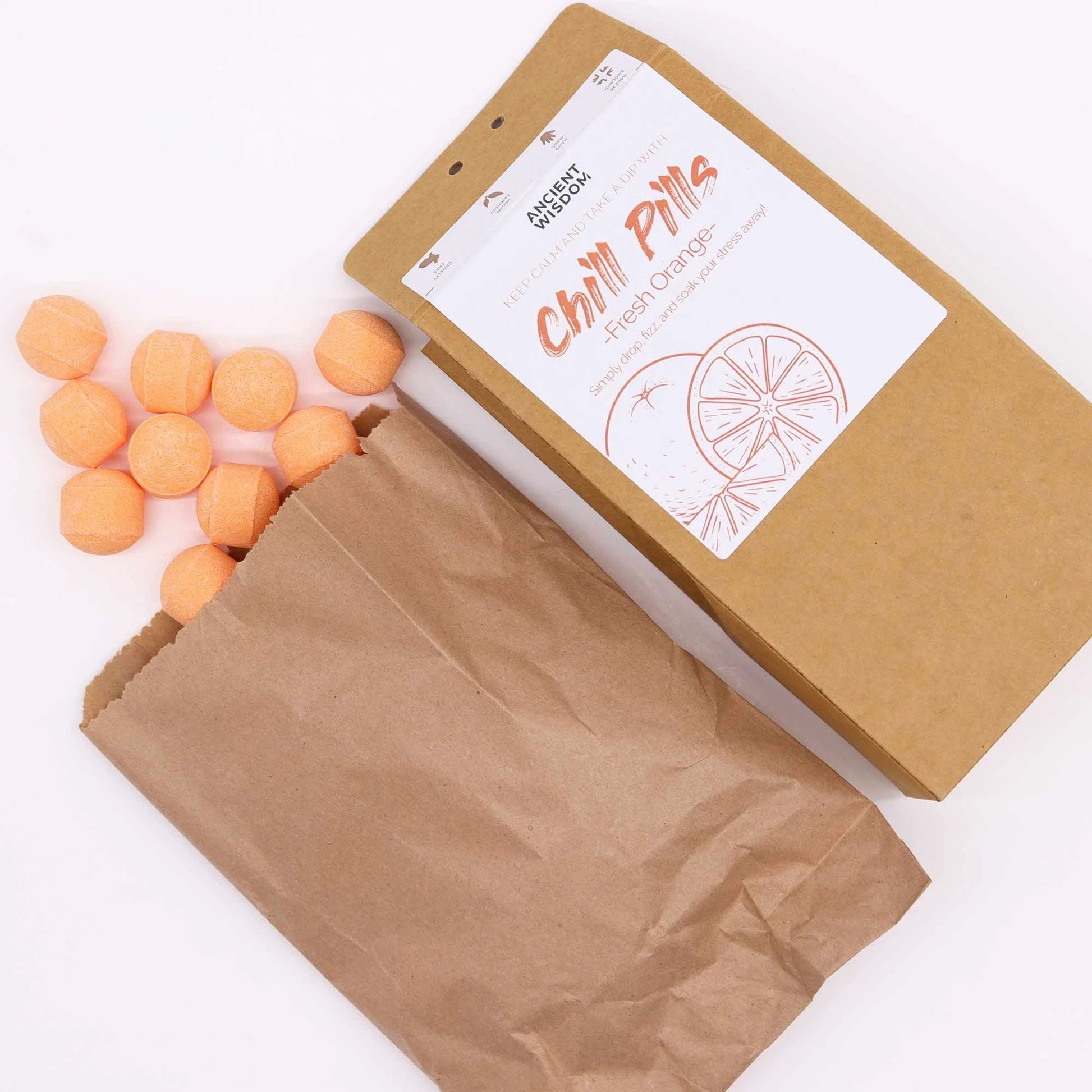 Chill Pills Gift Pack 350g With Fresh Orange Infused Handcrafted Bath Essentials For Spa Quality Relaxation by AW Dropship UK