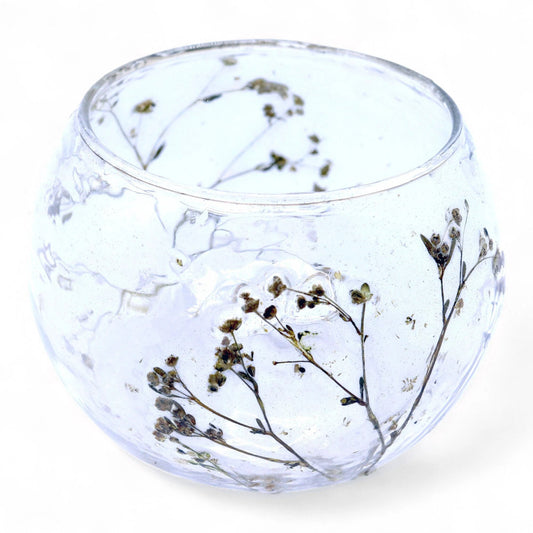 Natural Floral Glass - Bowl Candle Holder - Margarita - (8x10cm) by AW Dropship UK