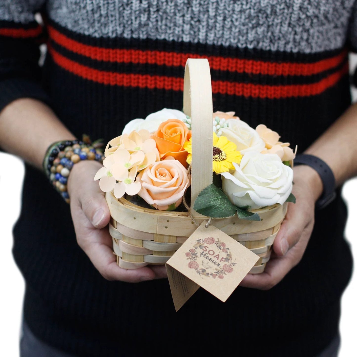 Medium Pink Bouquet in Wicker Basket by AW Dropship UK