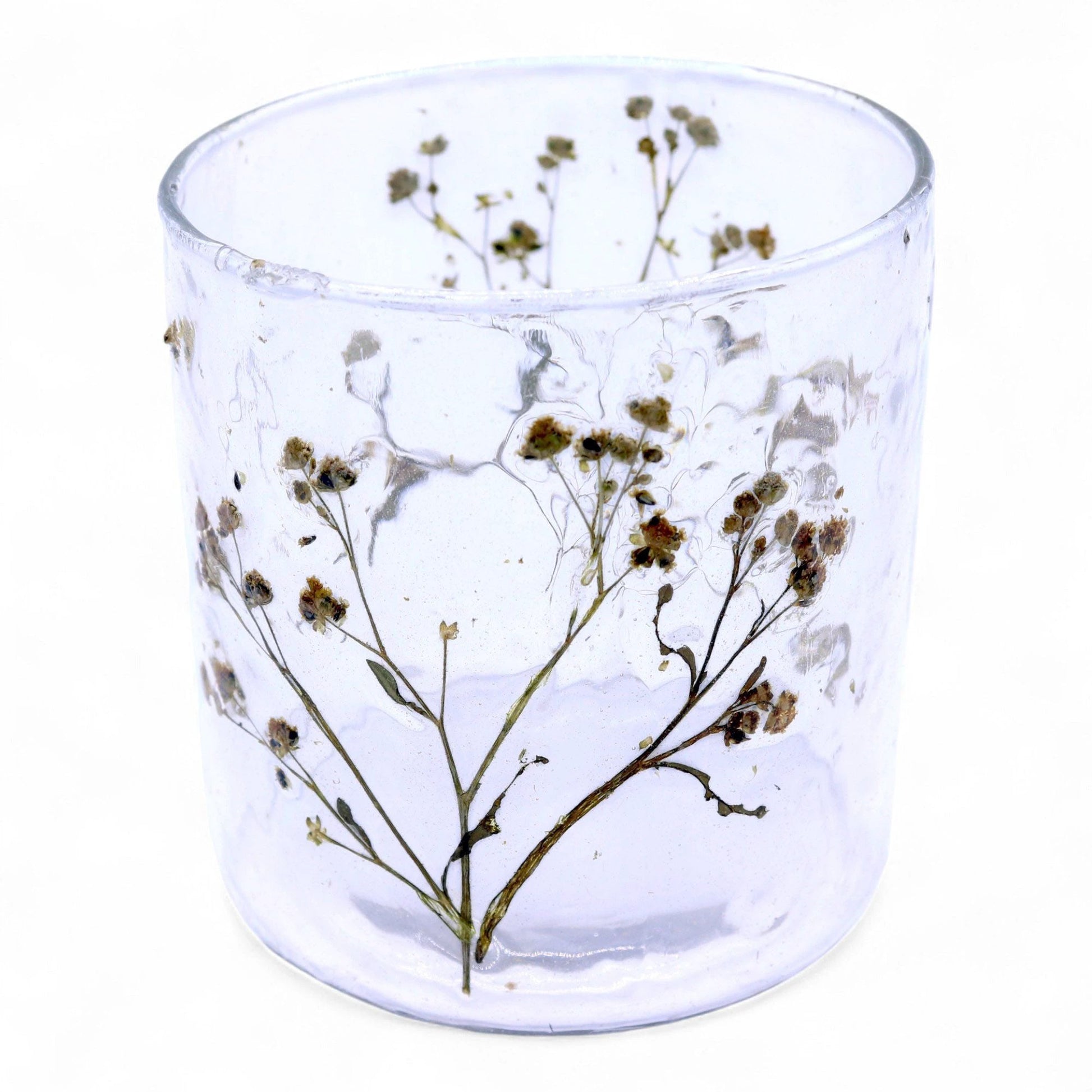 Natural Floral Glass - Straight Candle Holder - Margarita - (8x8cm) by AW Dropship UK