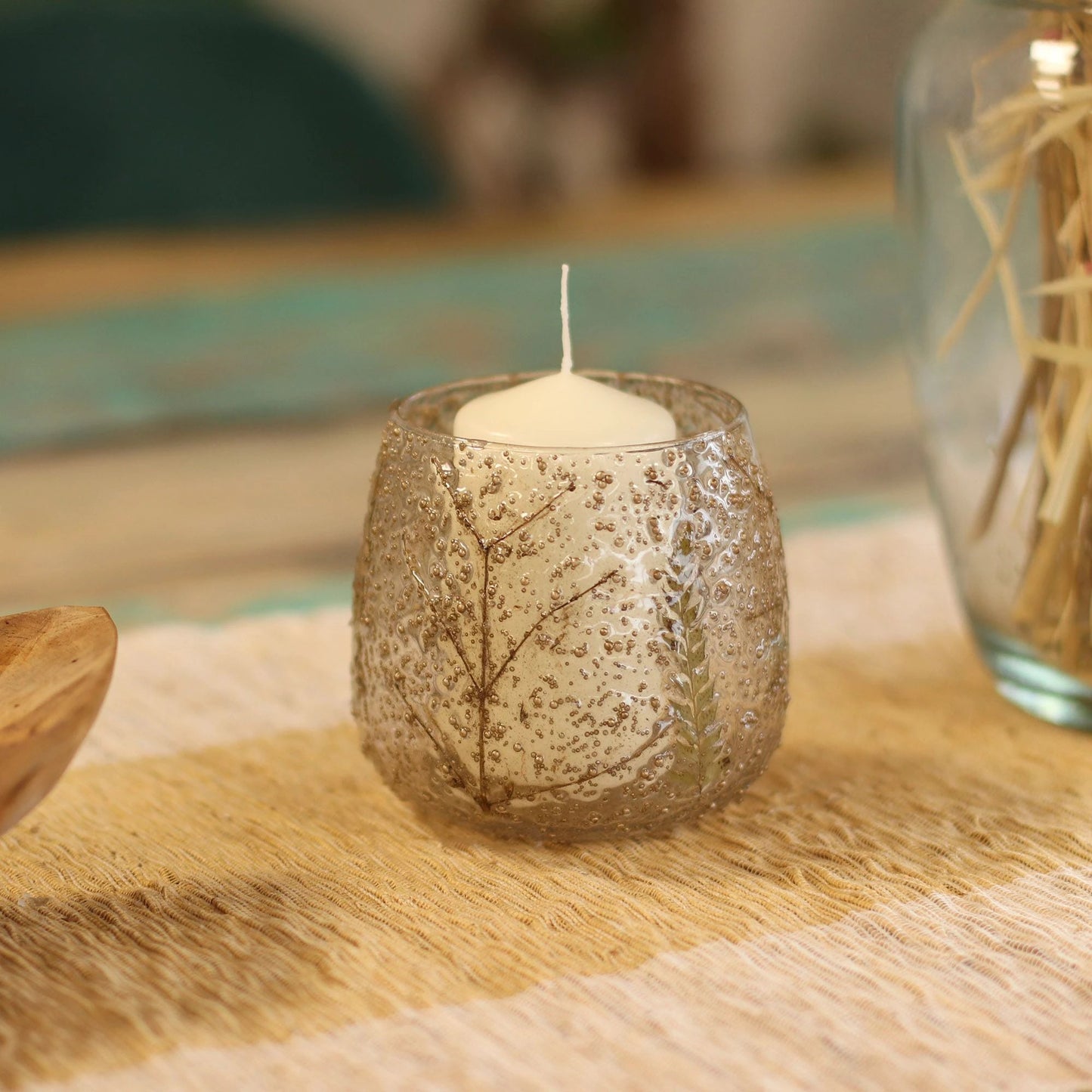 Natural Floral Glass - Straight Candle Holder - Pino - (10x9cm) by AW Dropship UK