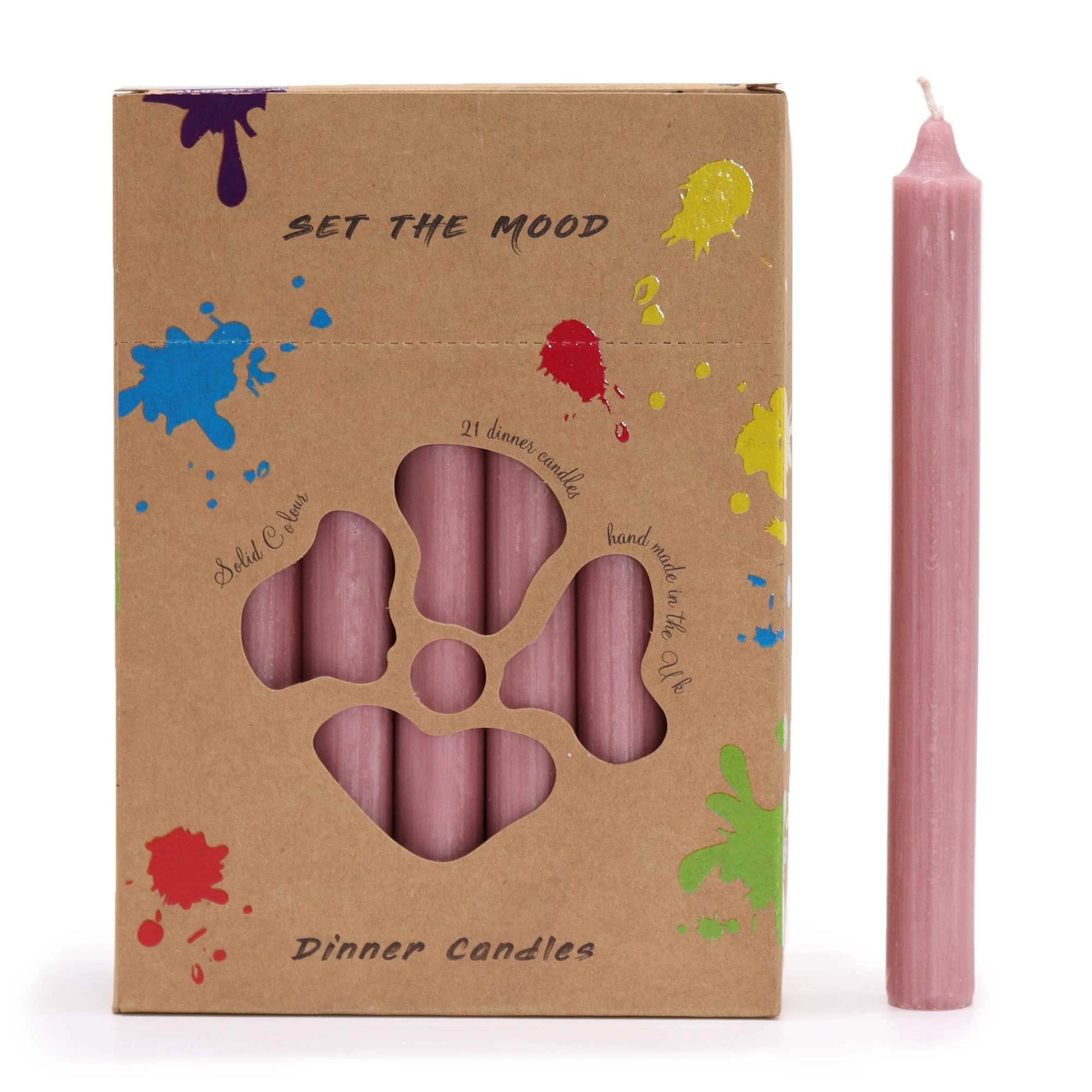Solid Colour Dinner Candle Set - Pack of 21 - Rustic Dusty Pink by AW Dropship UK