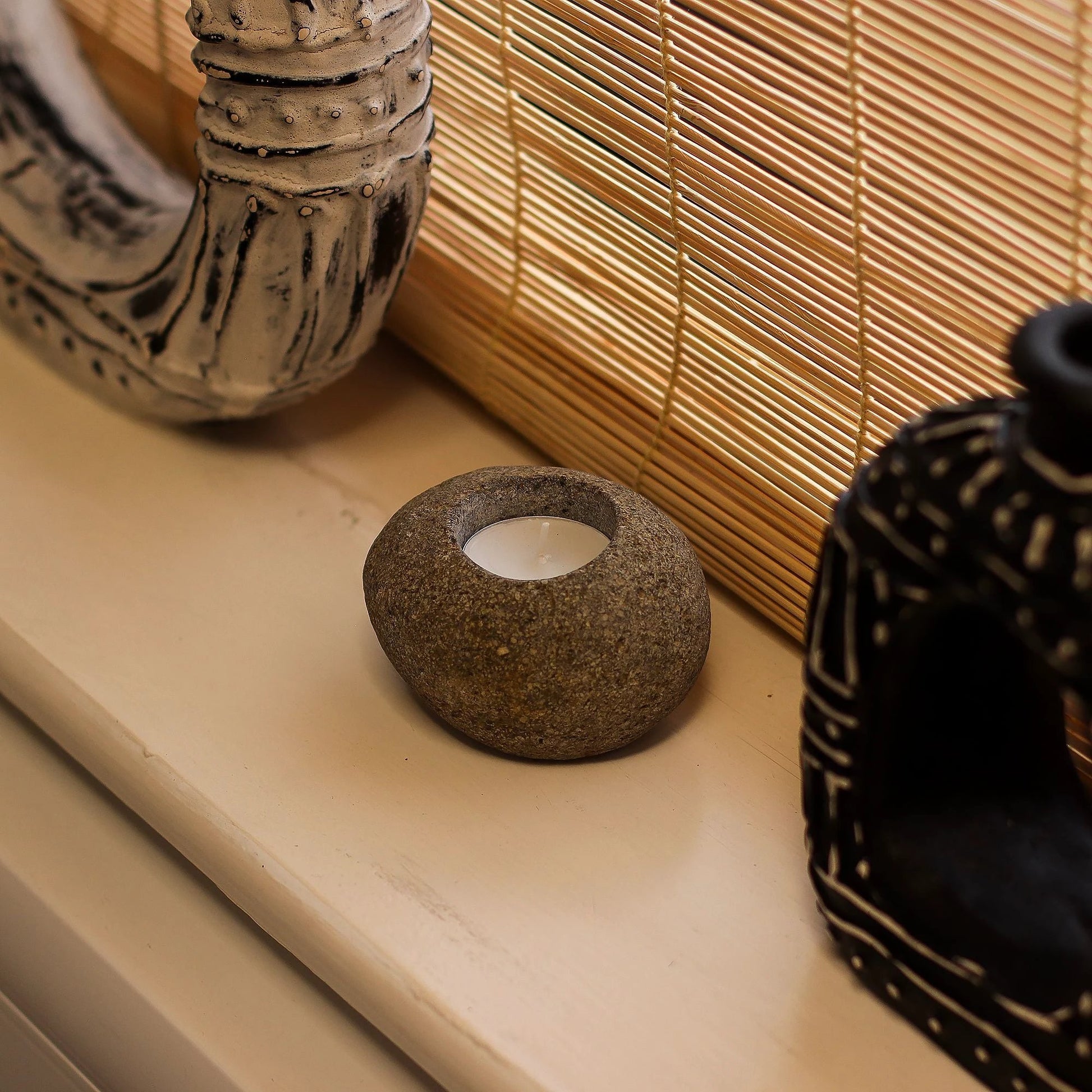 Natural Riverstone Candle Holder - Single Nightlight by AW Dropship UK