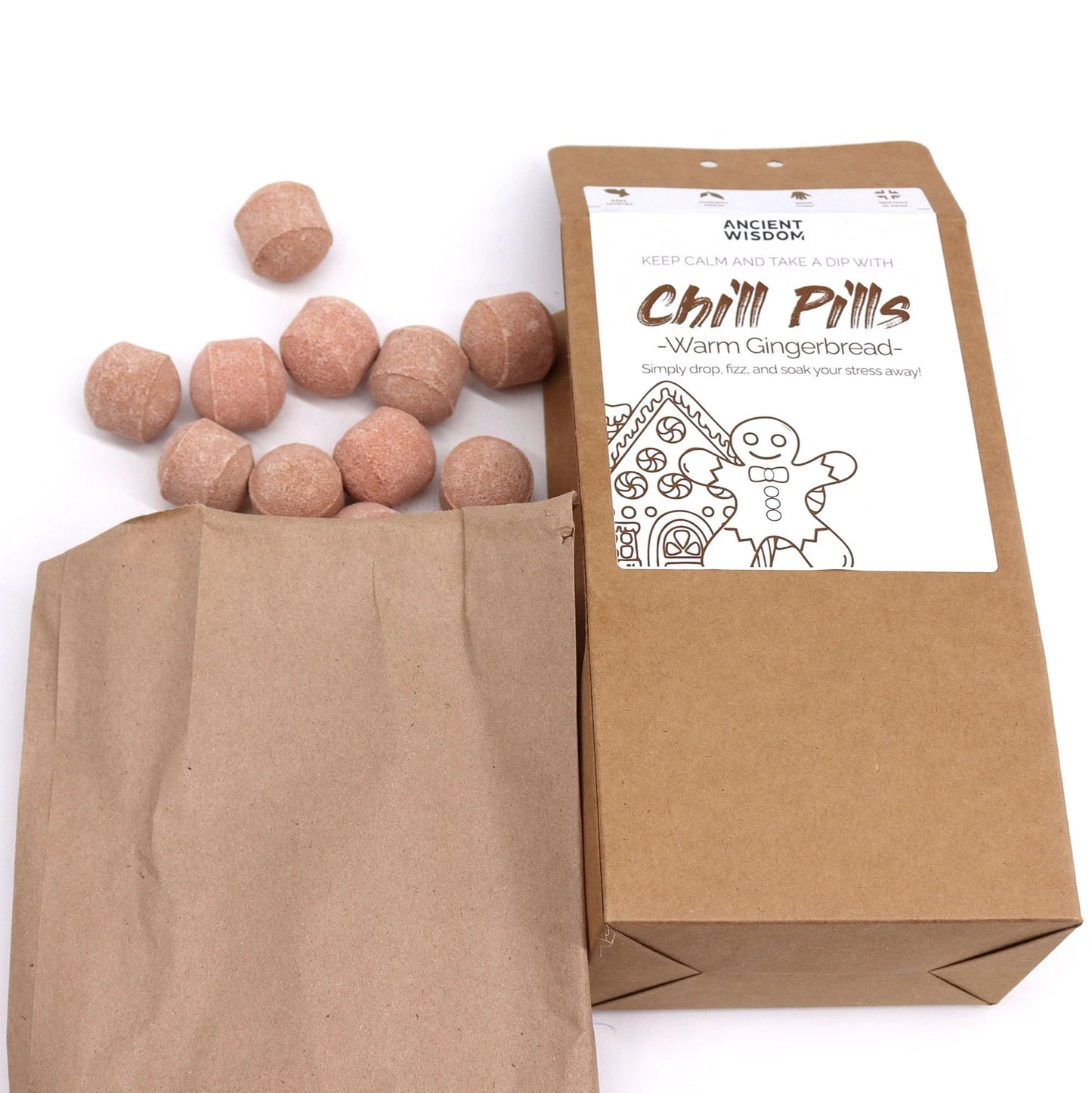 Chill Pills Gift Pack 350g Warm Gingerbread Bath Bombs With Citrus And Spice Scent by AW Dropship UK