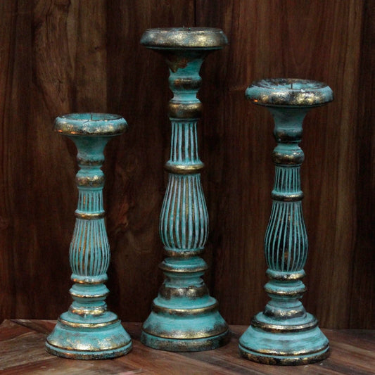 Medium Candle Stand - Turquois Gold by AW Dropship UK
