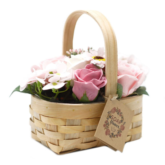 Medium Pink Bouquet in Wicker Basket by AW Dropship UK