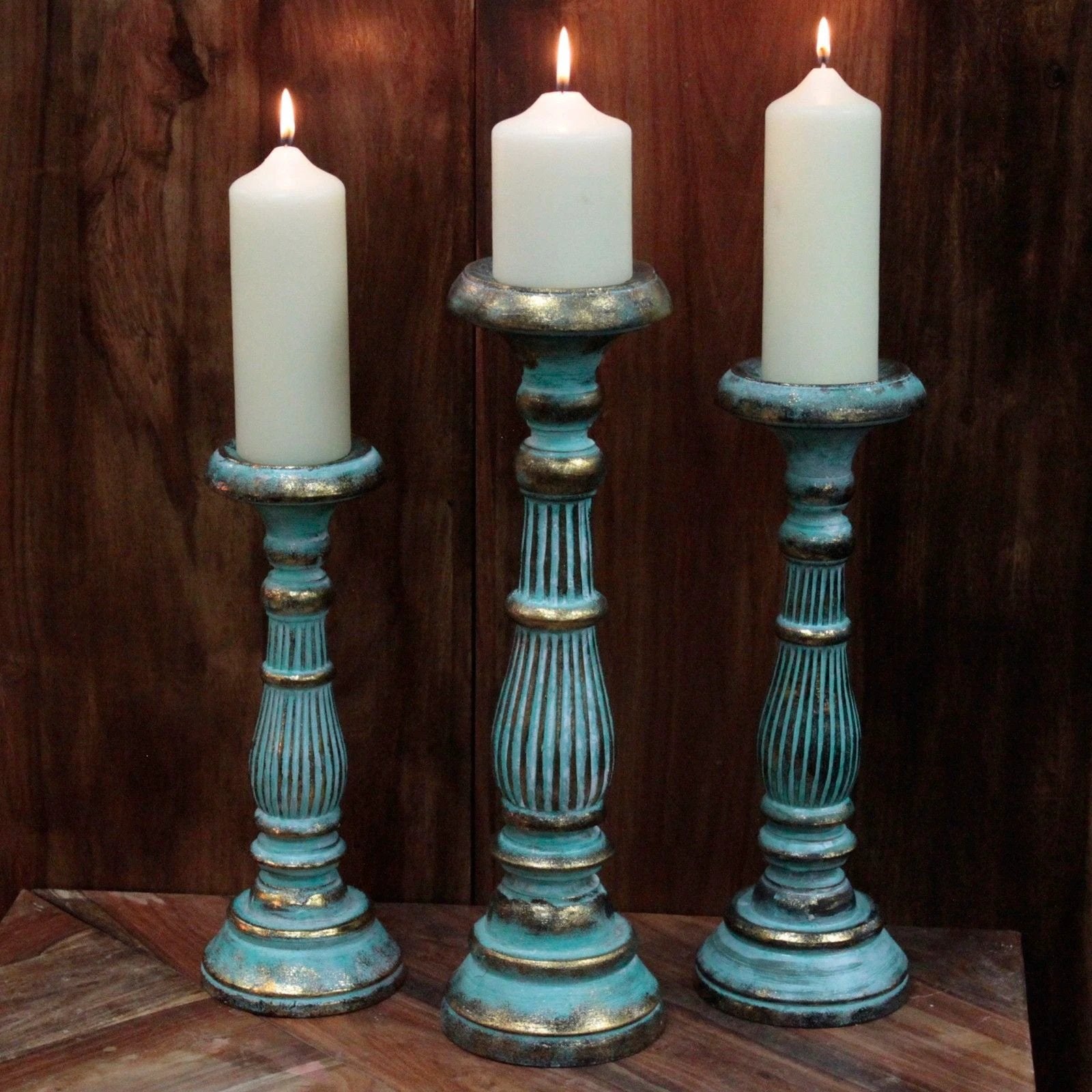Medium Candle Stand - Turquois Gold by AW Dropship UK