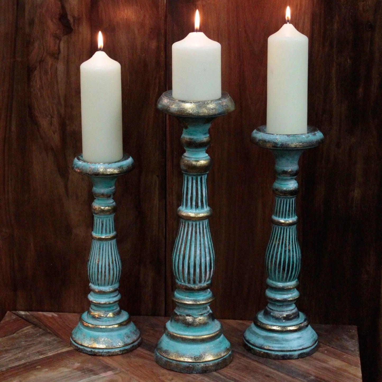 Small Candle Stand - Turquois Gold by AW Dropship UK