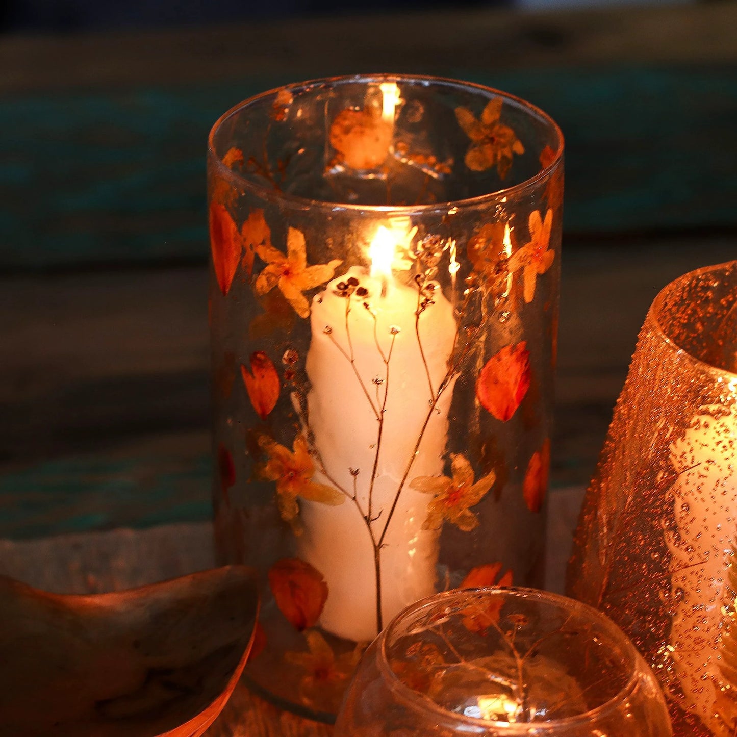 Natural Floral Glass - Tall Vase Candle Holder - Rose - (19x11cm) by AW Dropship UK