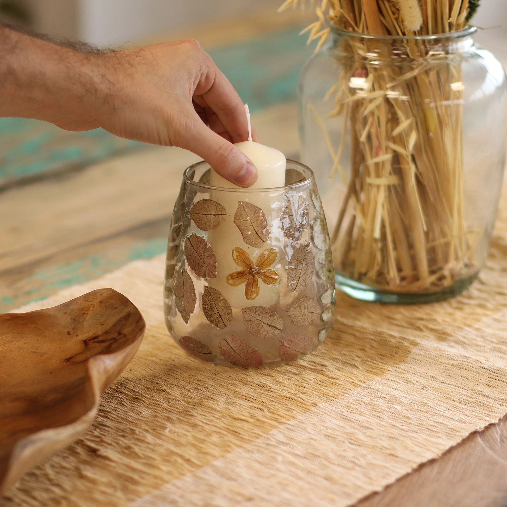 Natural Floral Glass - Vase Candle Holder - Primavera - (12x11cm) by AW Dropship UK
