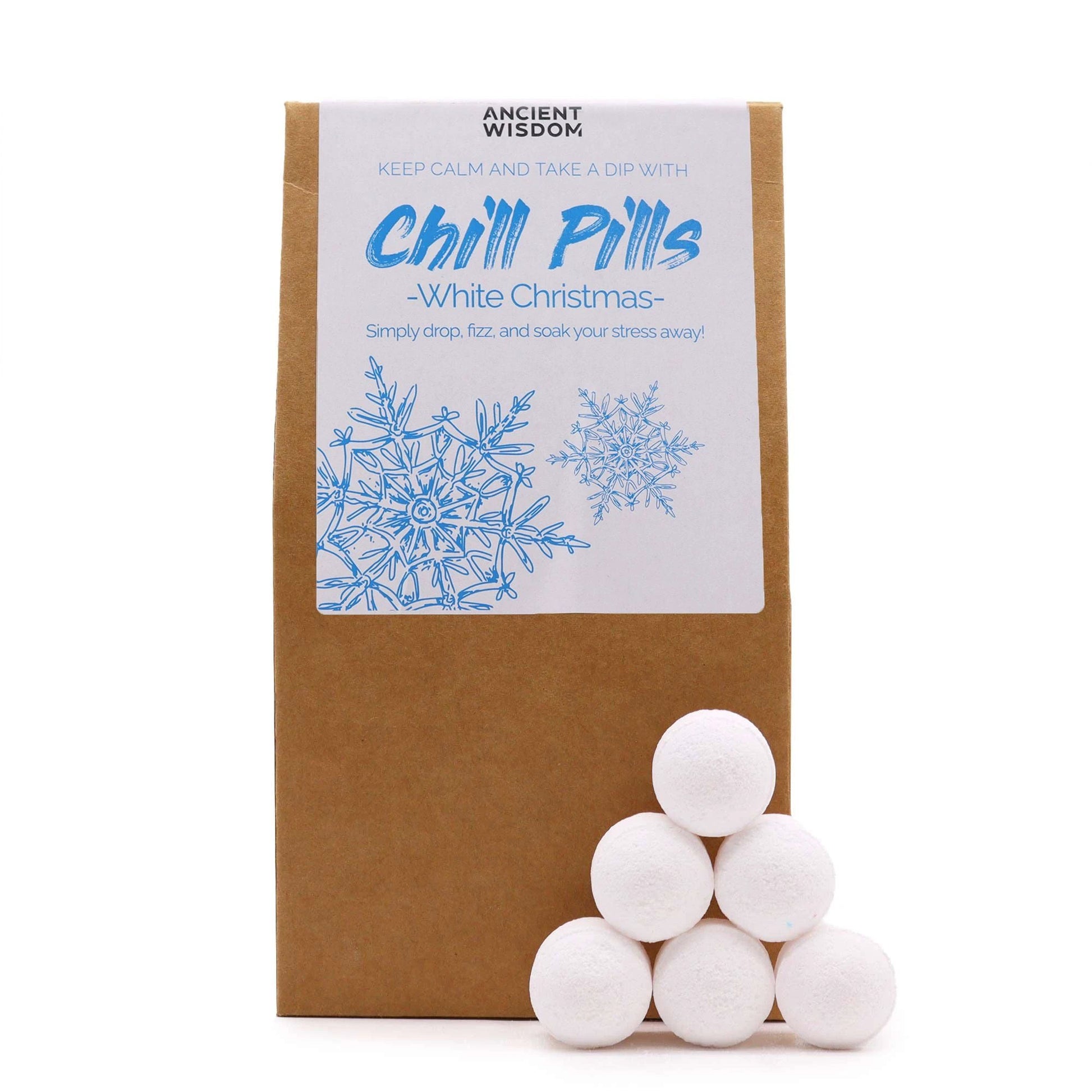 White Christmas Chill Pills Bath Bomb Gift Pack 350g Luxury Winter Set with Eucalyptus Mint Florals and Cedar by AW Dropship UK