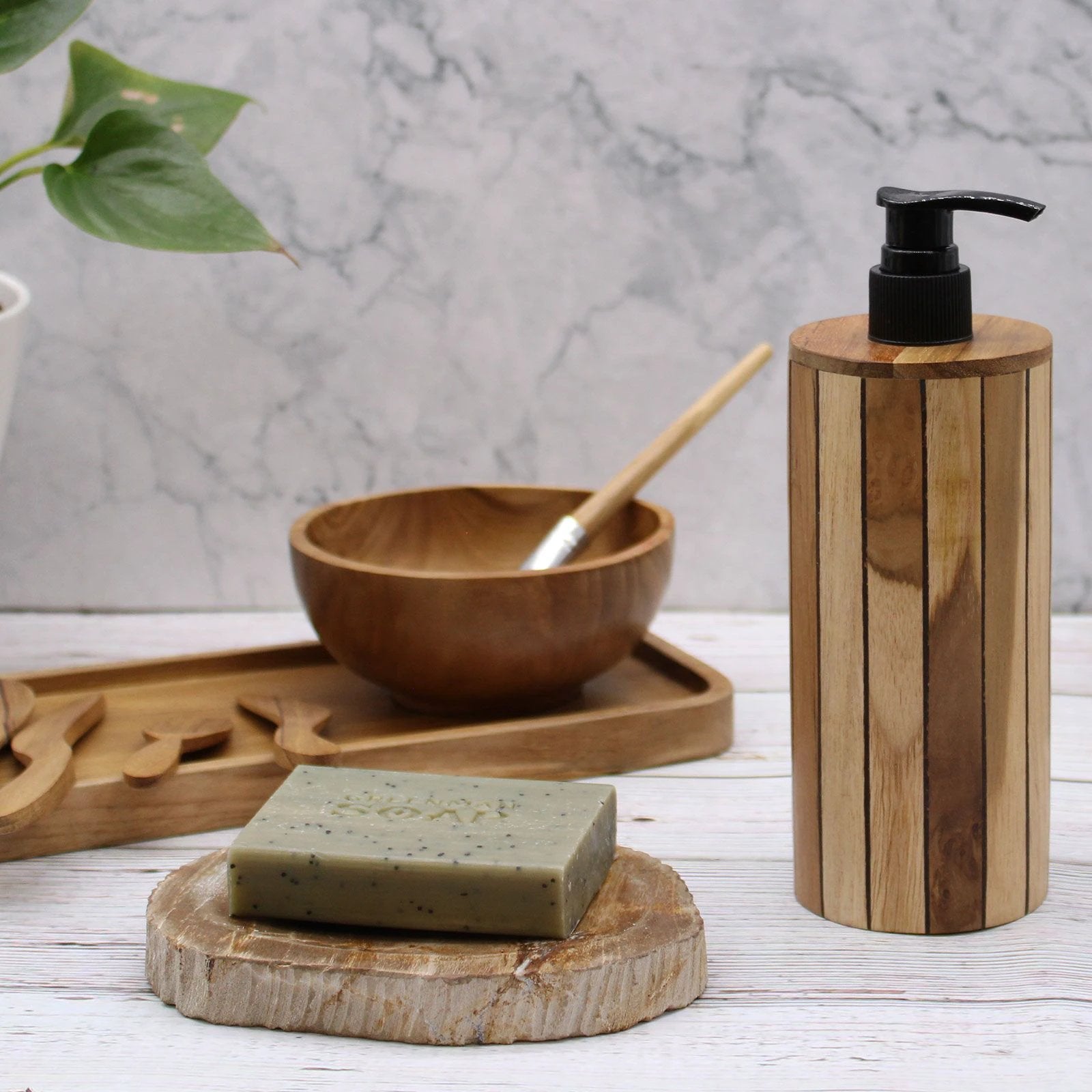 Natural Teakwood Soap Dispenser - Round by AW Dropship UK