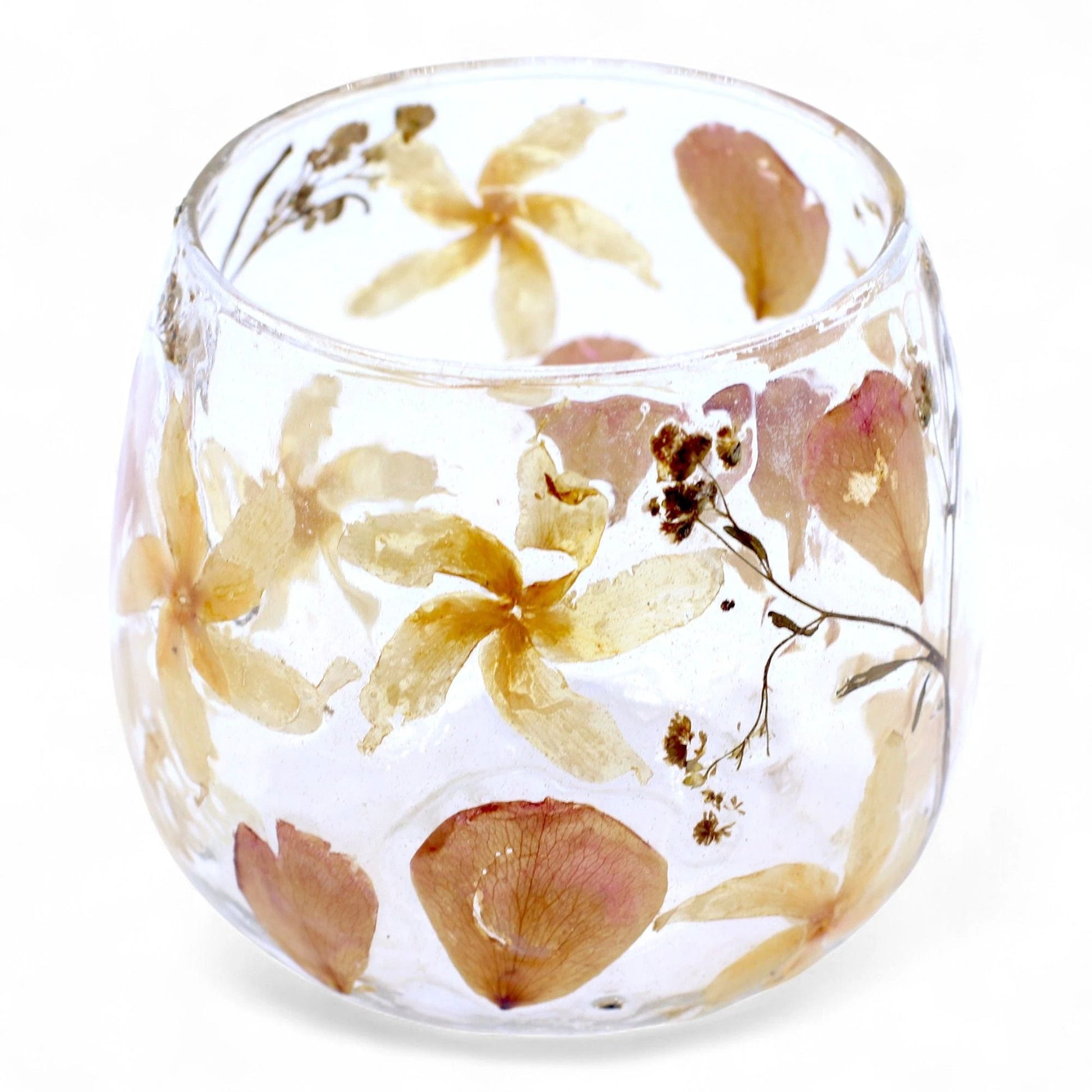 Natural Floral Glass - Straight Candle Holder - Rosa - (8x8cm) by AW Dropship UK