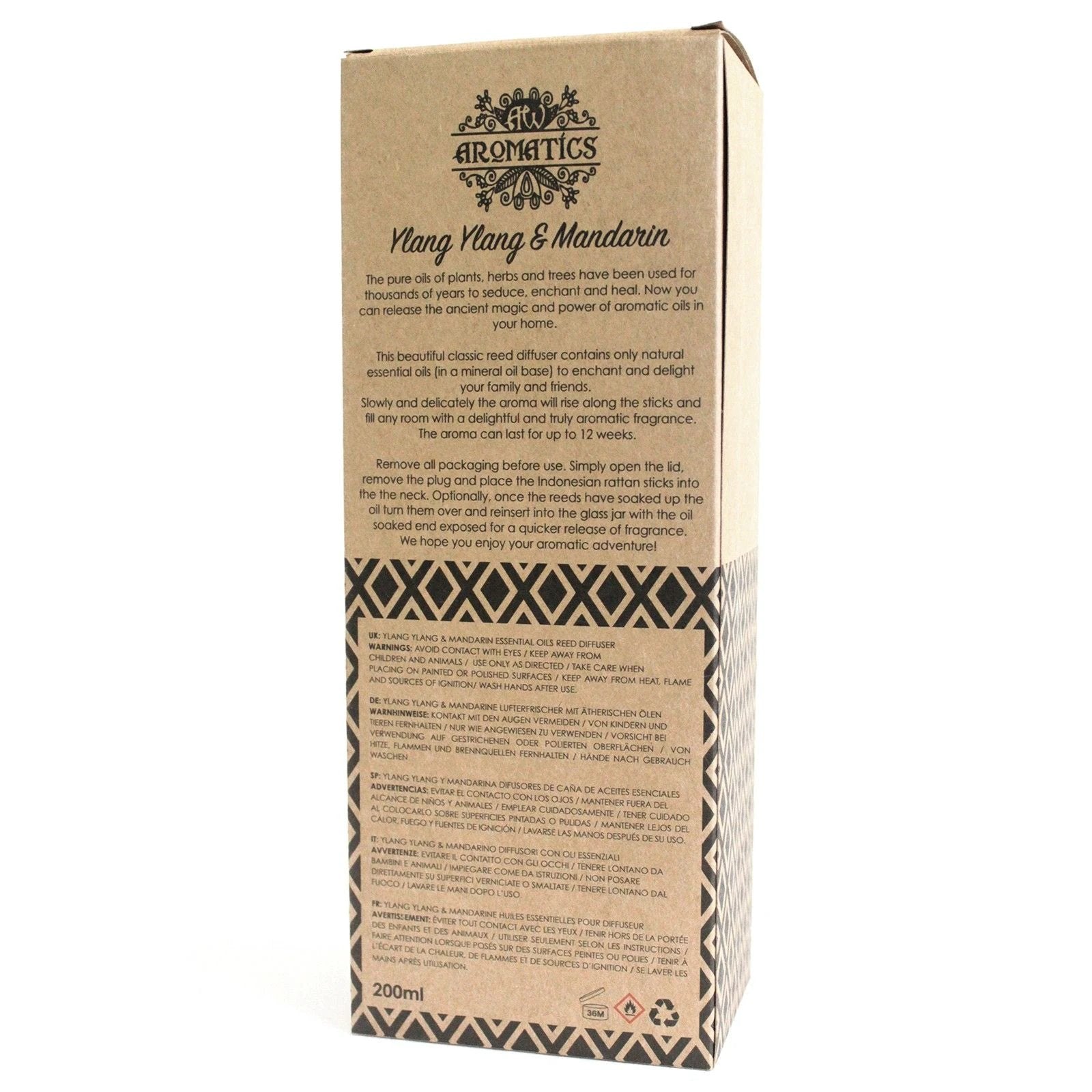 200ml Ylang Ylang & Mandarin Essential Oil Reed Diffuser by AW Dropship UK