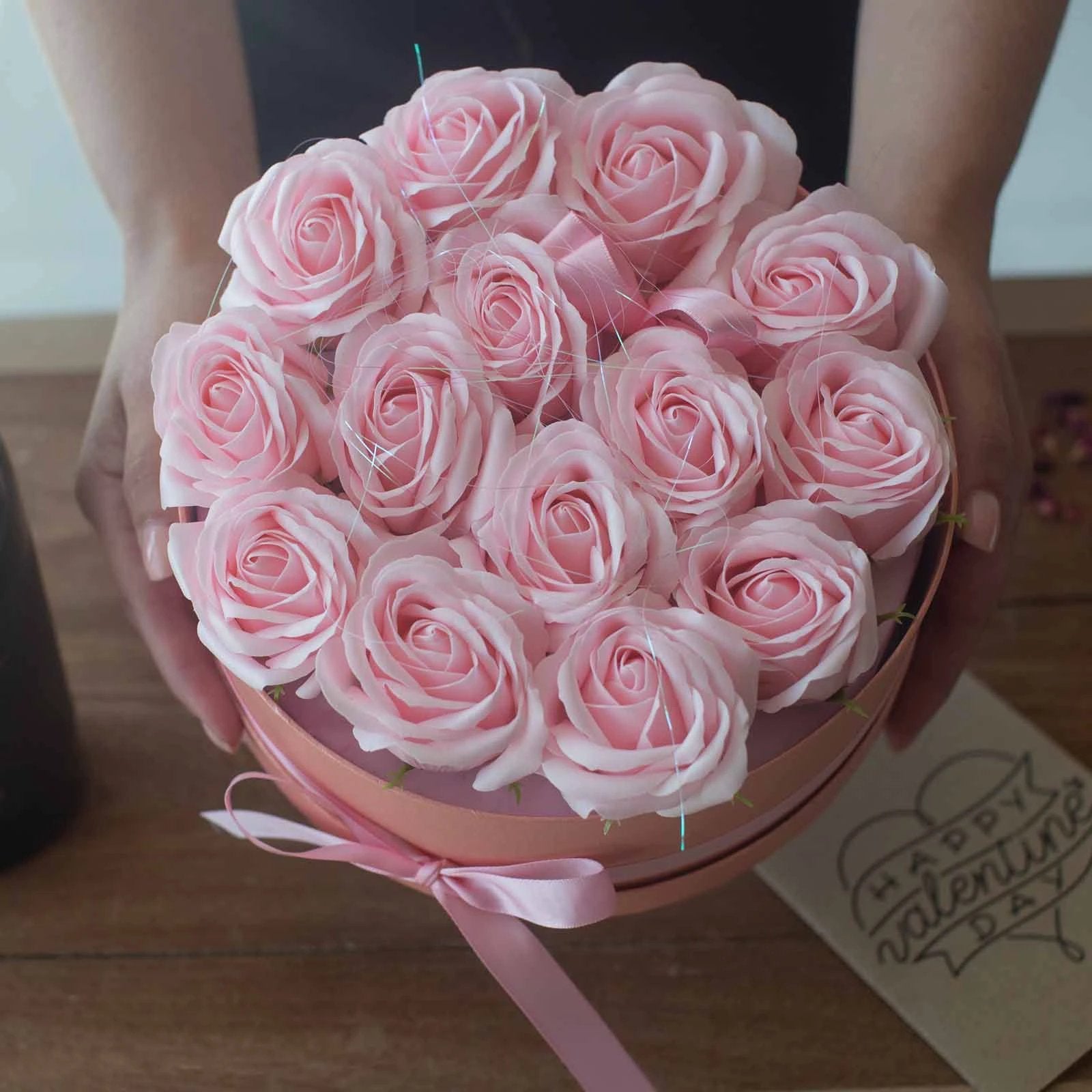 Soap Flower Gift Bouquet - 13 Pink Roses - Heart by AW Dropship UK