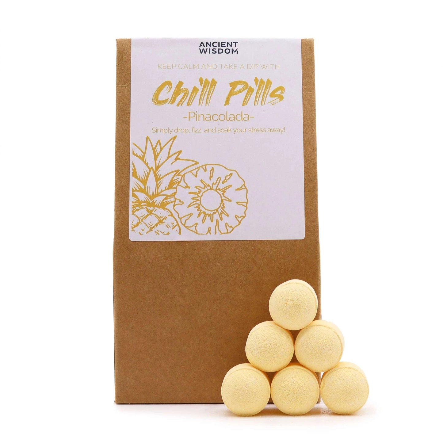 Pinacolada Chill Pills Gift Pack 350g Luxurious Bath Soaks With Coconut Pineapple Notes Crafted In England by AW Dropship UK