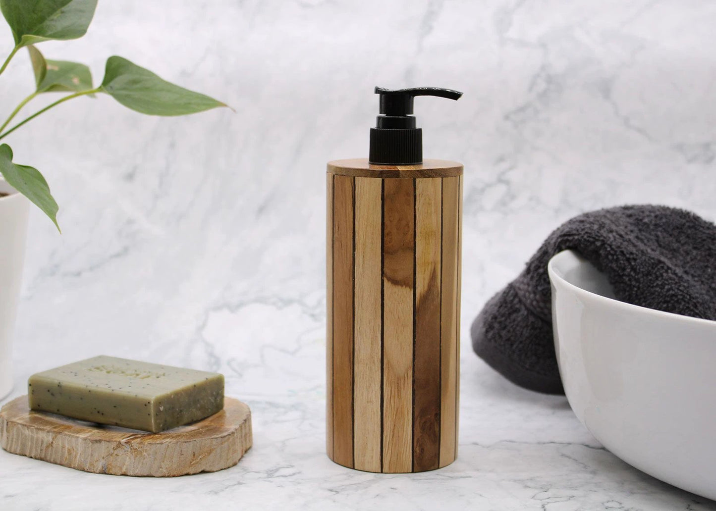 Natural Teakwood Soap Dispenser - Round by AW Dropship UK