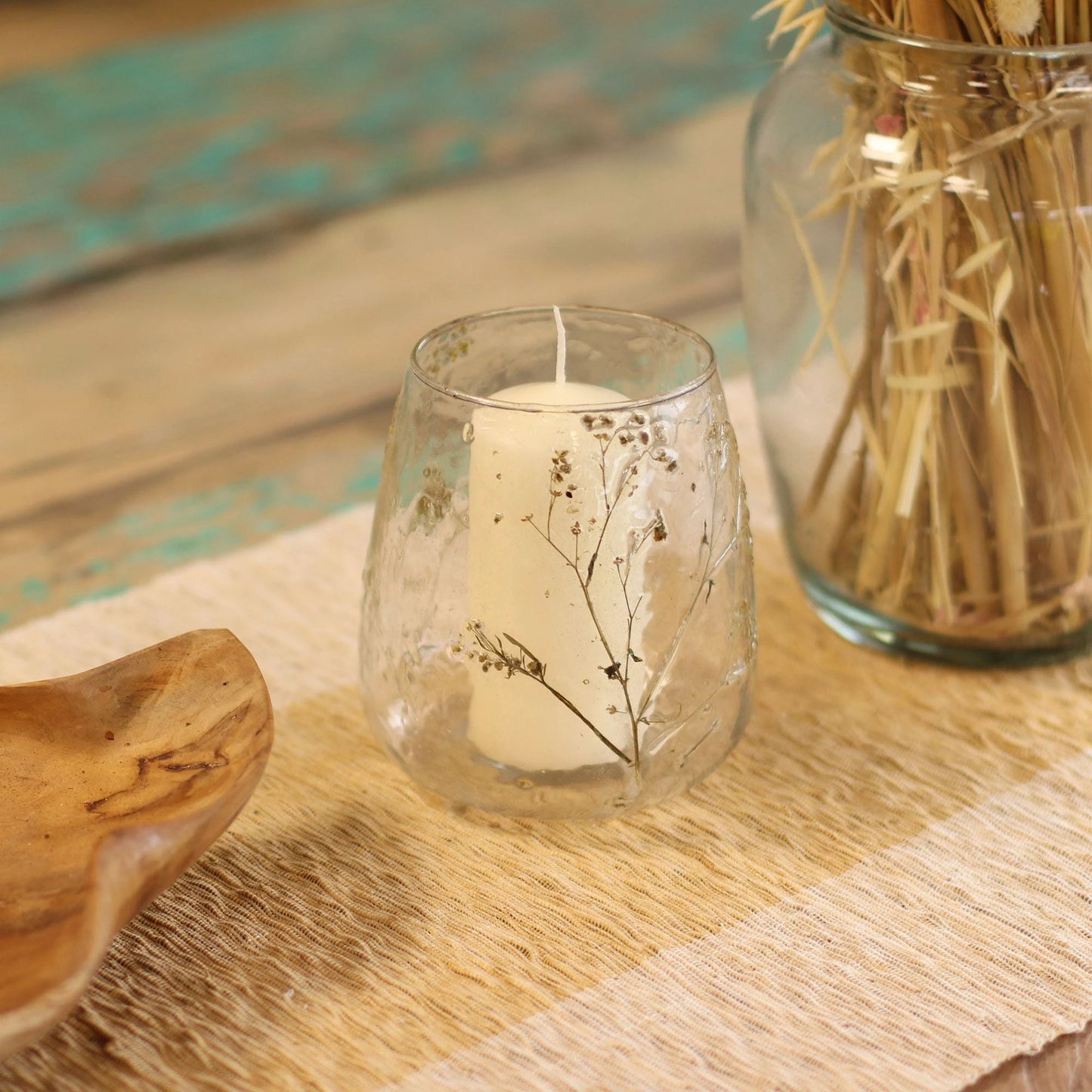Natural Floral Glass - Vase Candle Holder - Margarita - (12x11cm) by AW Dropship UK