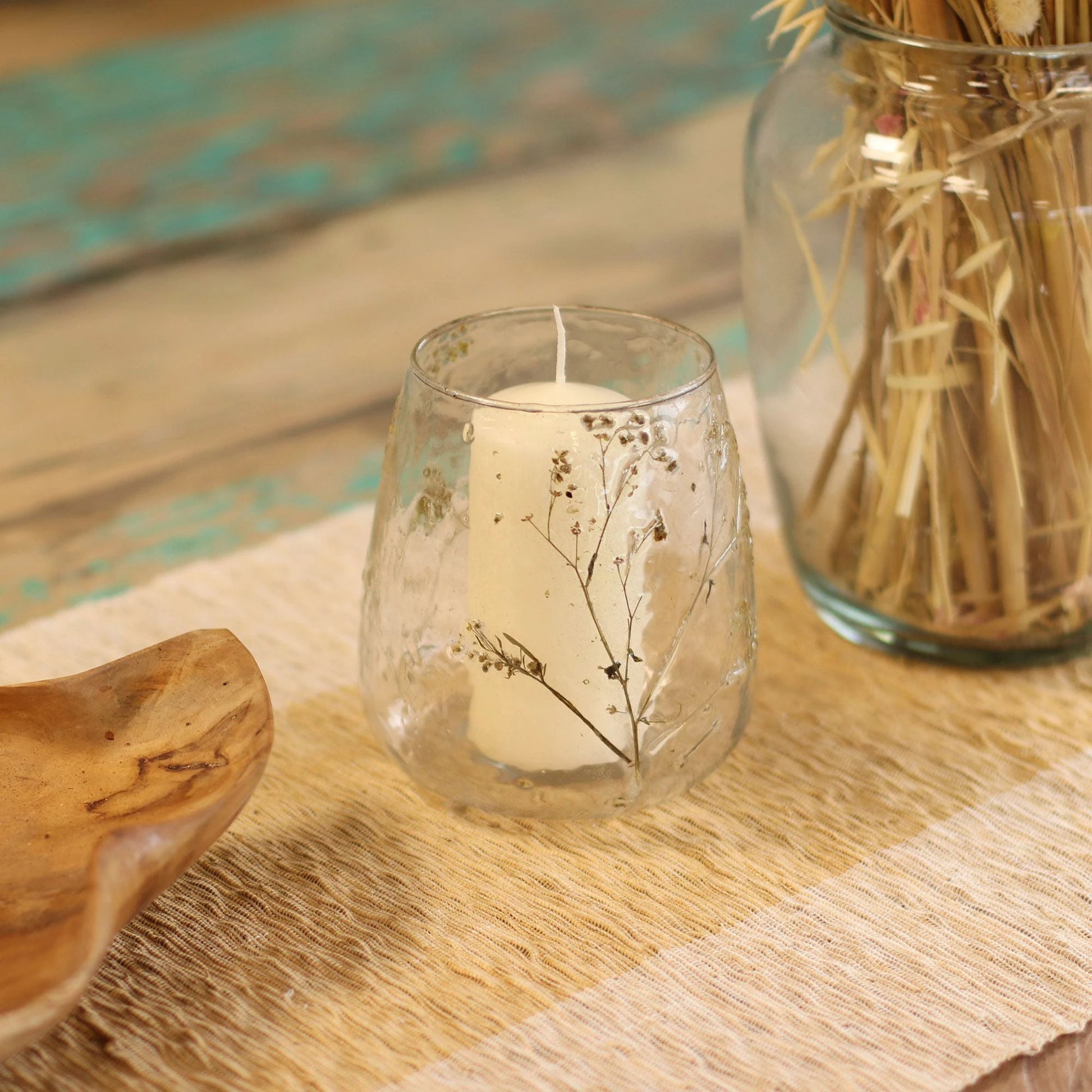 Natural Floral Glass - Vase Candle Holder - Margarita - (12x11cm) by AW Dropship UK