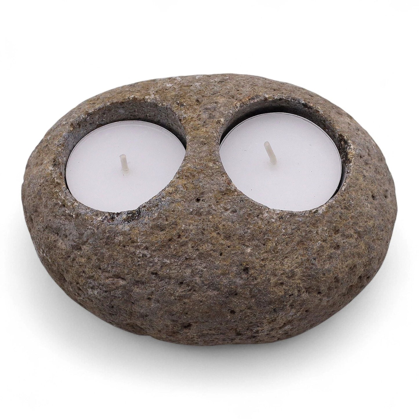 Natural Riverstone Candle Holder - Double Nightlight by AW Dropship UK