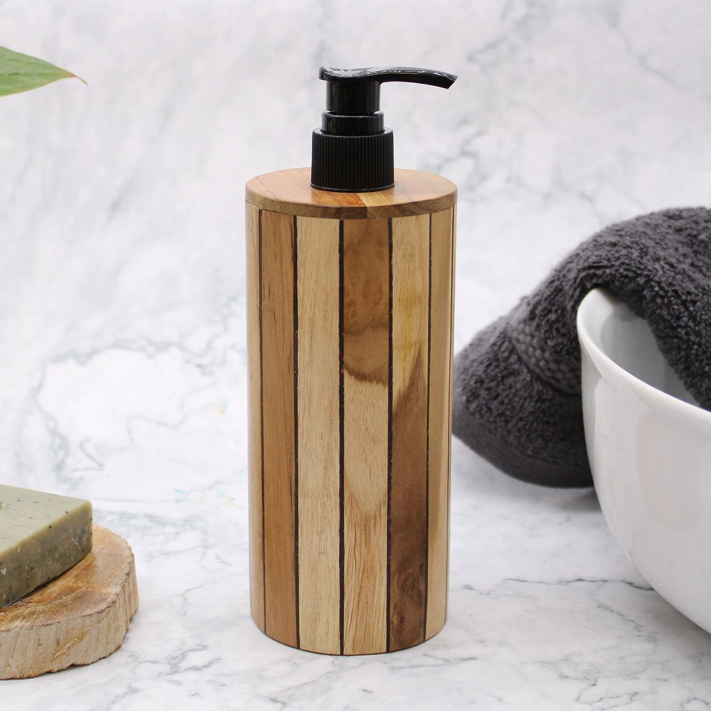 Natural Teakwood Soap Dispenser - Round by AW Dropship UK