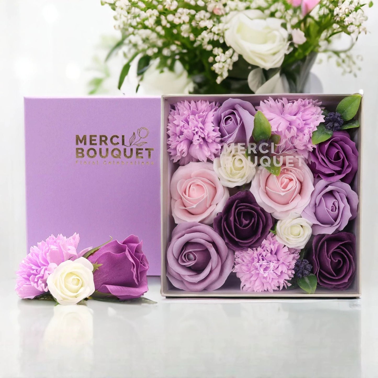 Square Box - Lavender Rose & Carnation by AW Dropship UK