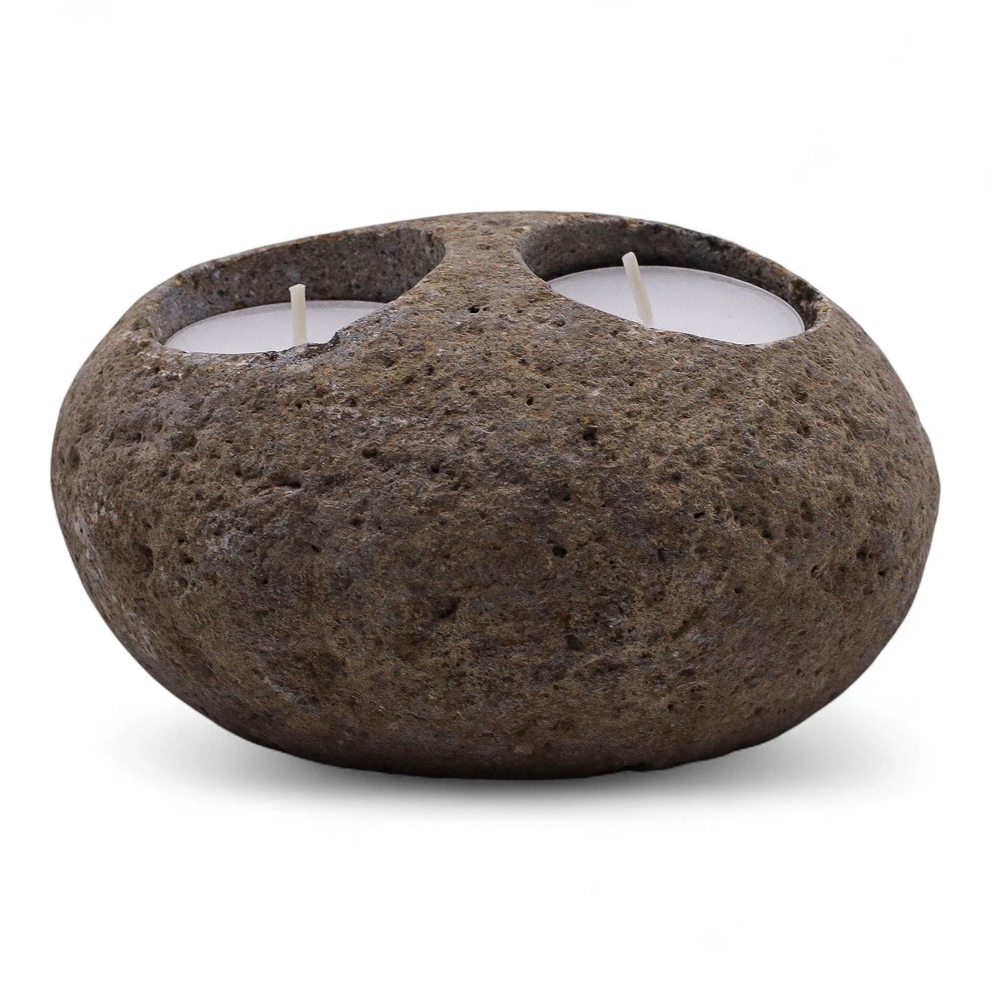 Natural Riverstone Candle Holder - Double Nightlight by AW Dropship UK