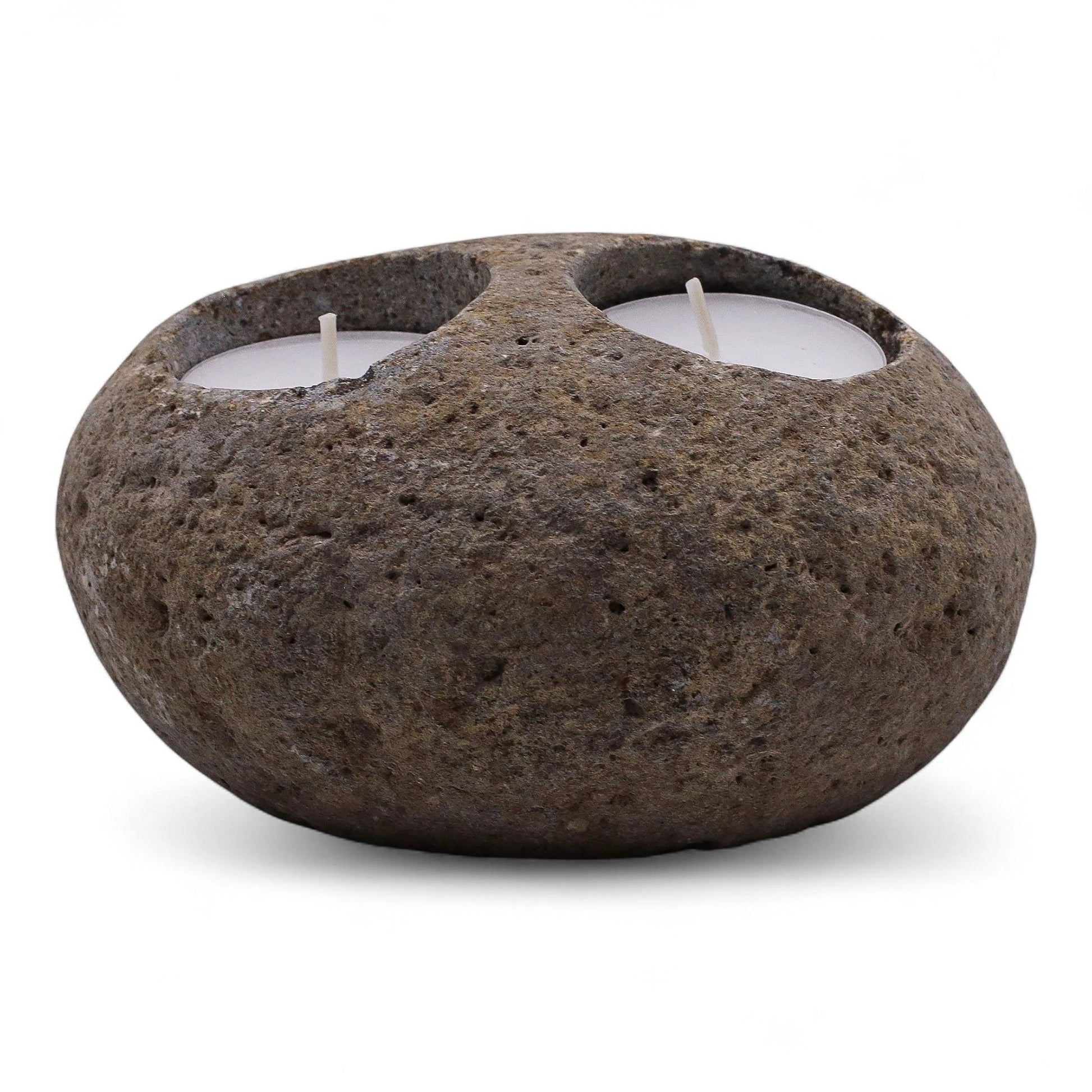 Natural Riverstone Candle Holder - Double Nightlight by AW Dropship UK