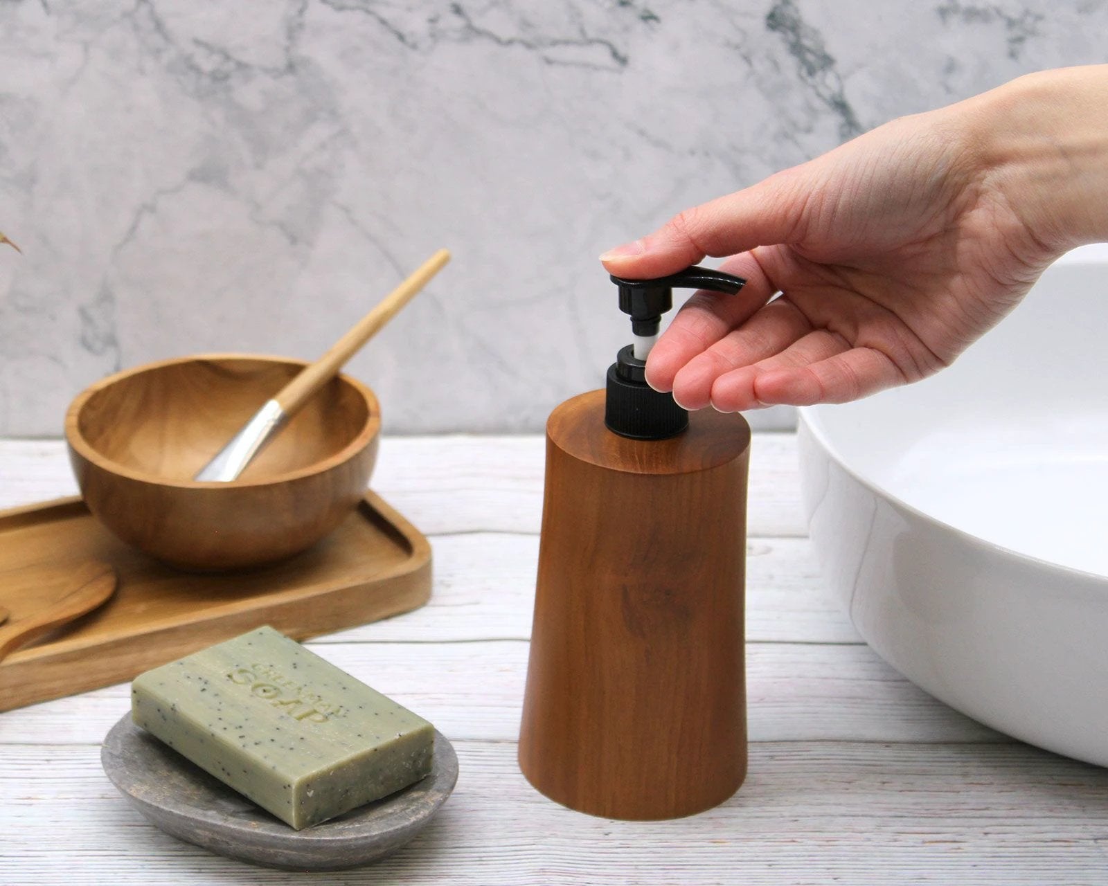 Natural Teakwood Soap Dispenser - Taper by AW Dropship UK