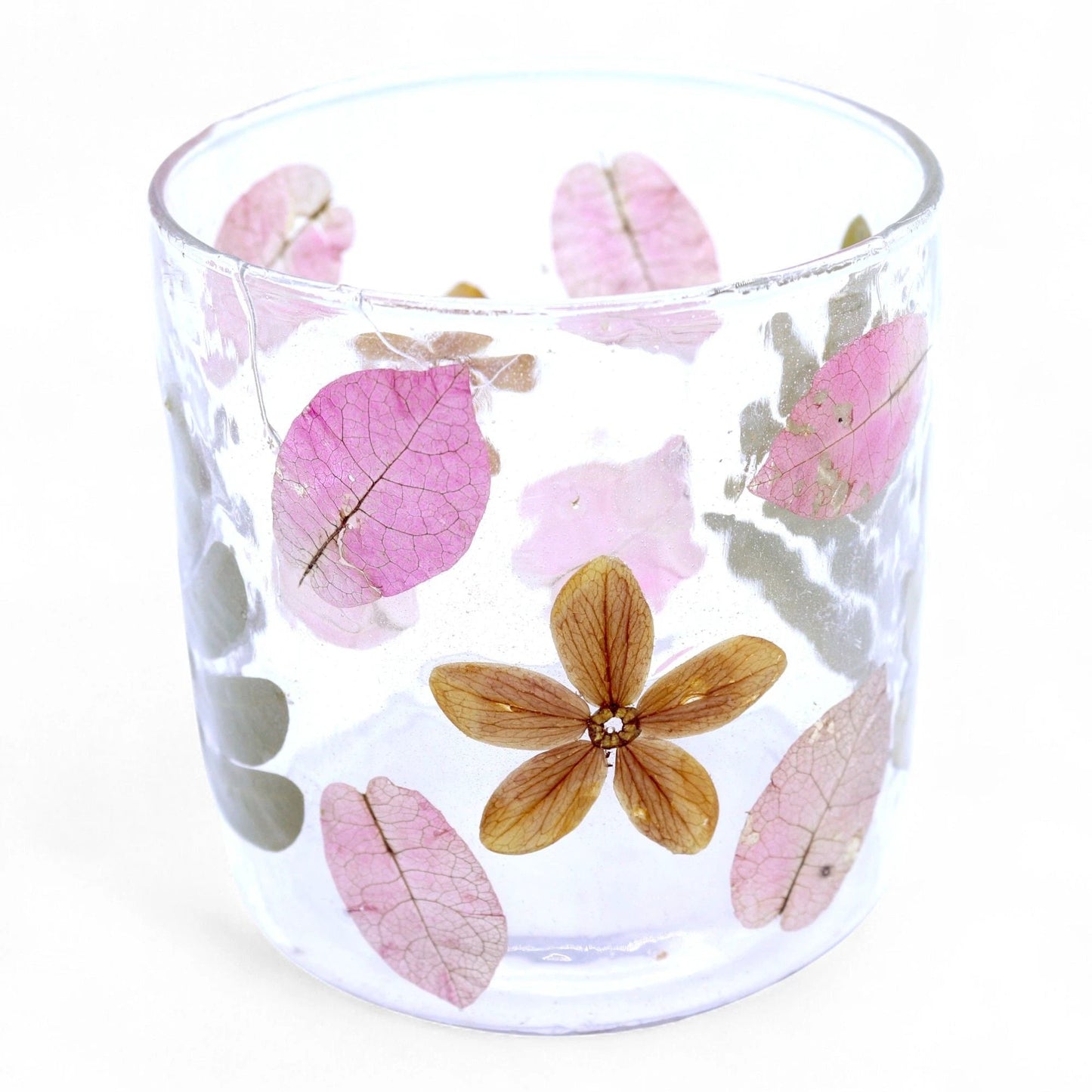 Natural Floral Glass - Straight Candle Holder - Primavera - (8x8cm) by AW Dropship UK