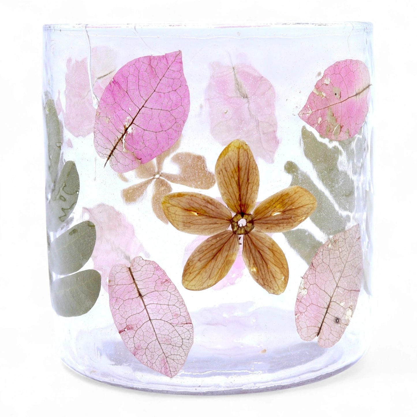 Natural Floral Glass - Straight Candle Holder - Primavera - (8x8cm) by AW Dropship UK