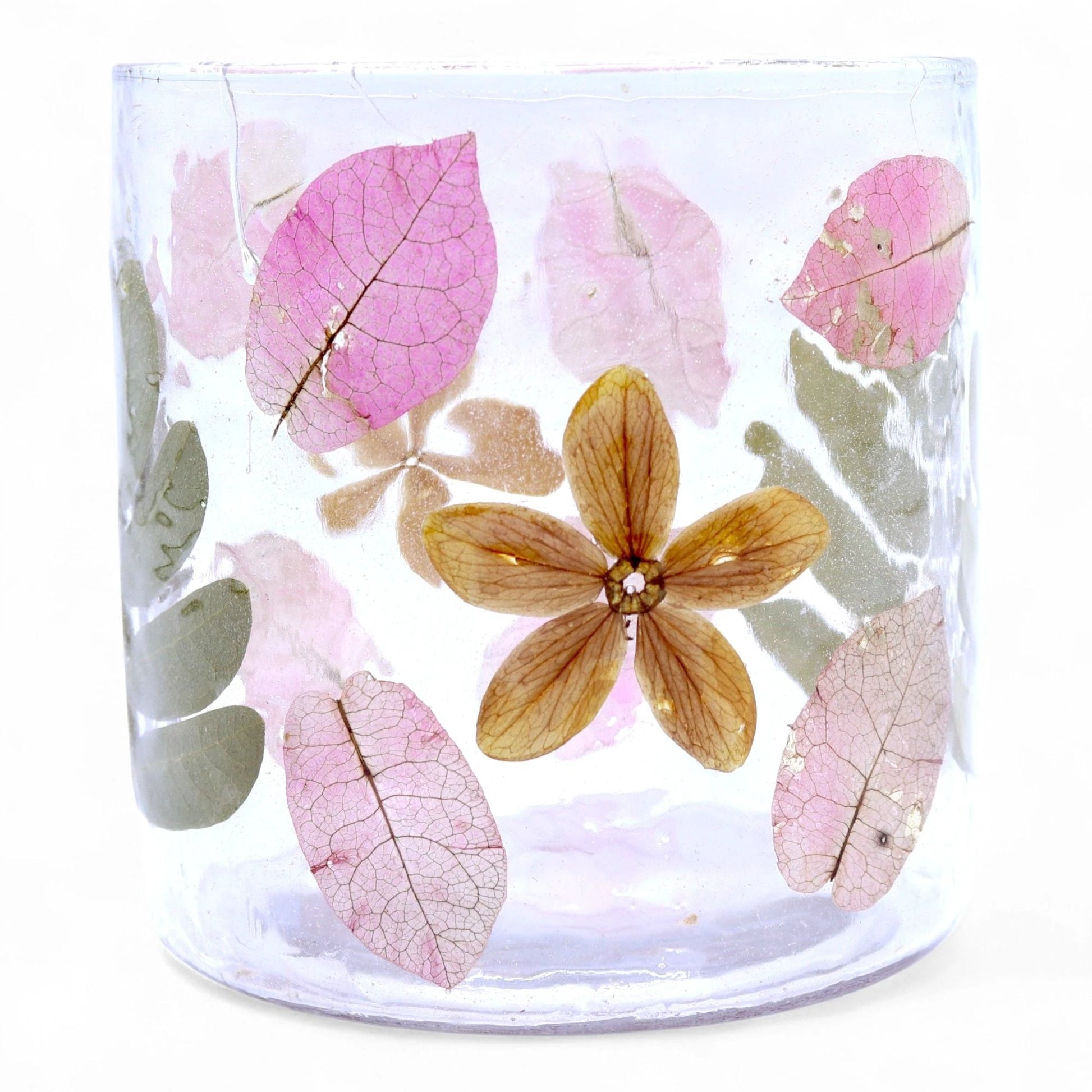 Natural Floral Glass - Straight Candle Holder - Primavera - (8x8cm) by AW Dropship UK