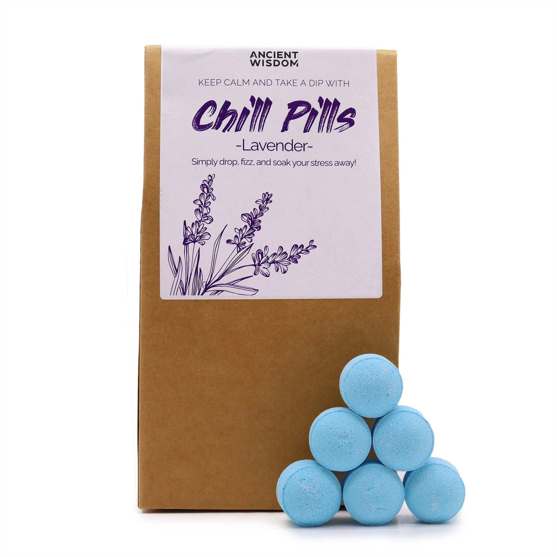 Chill Pills Lavender Bath Bomb Gift Set 350g Pack Of 30 Hand Crafted Soaking Bath Bombs For Relaxation by AW Dropship UK