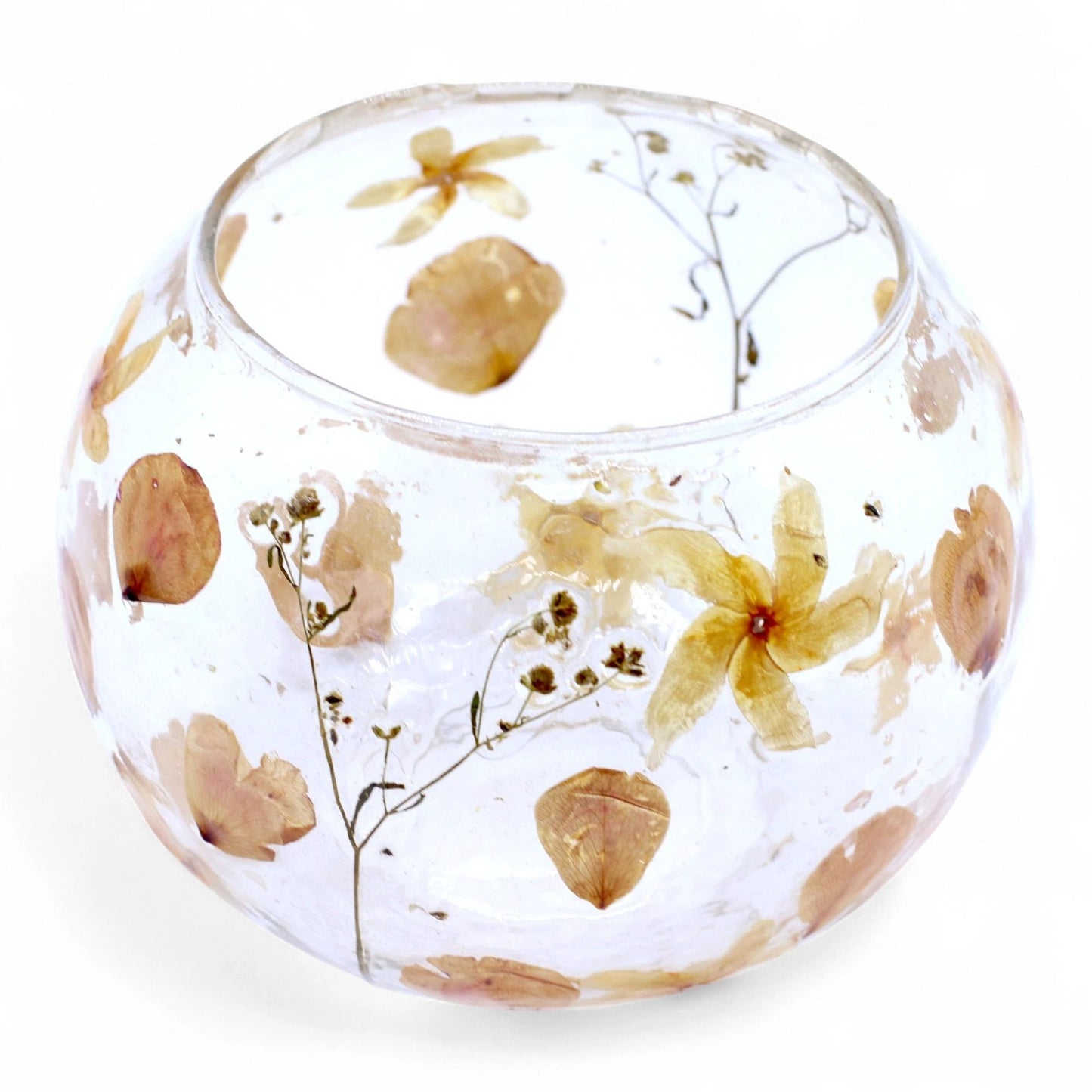 Natural Floral Glass - Large Bowl Candle Holder - Rosa - (12x13cm) by AW Dropship UK
