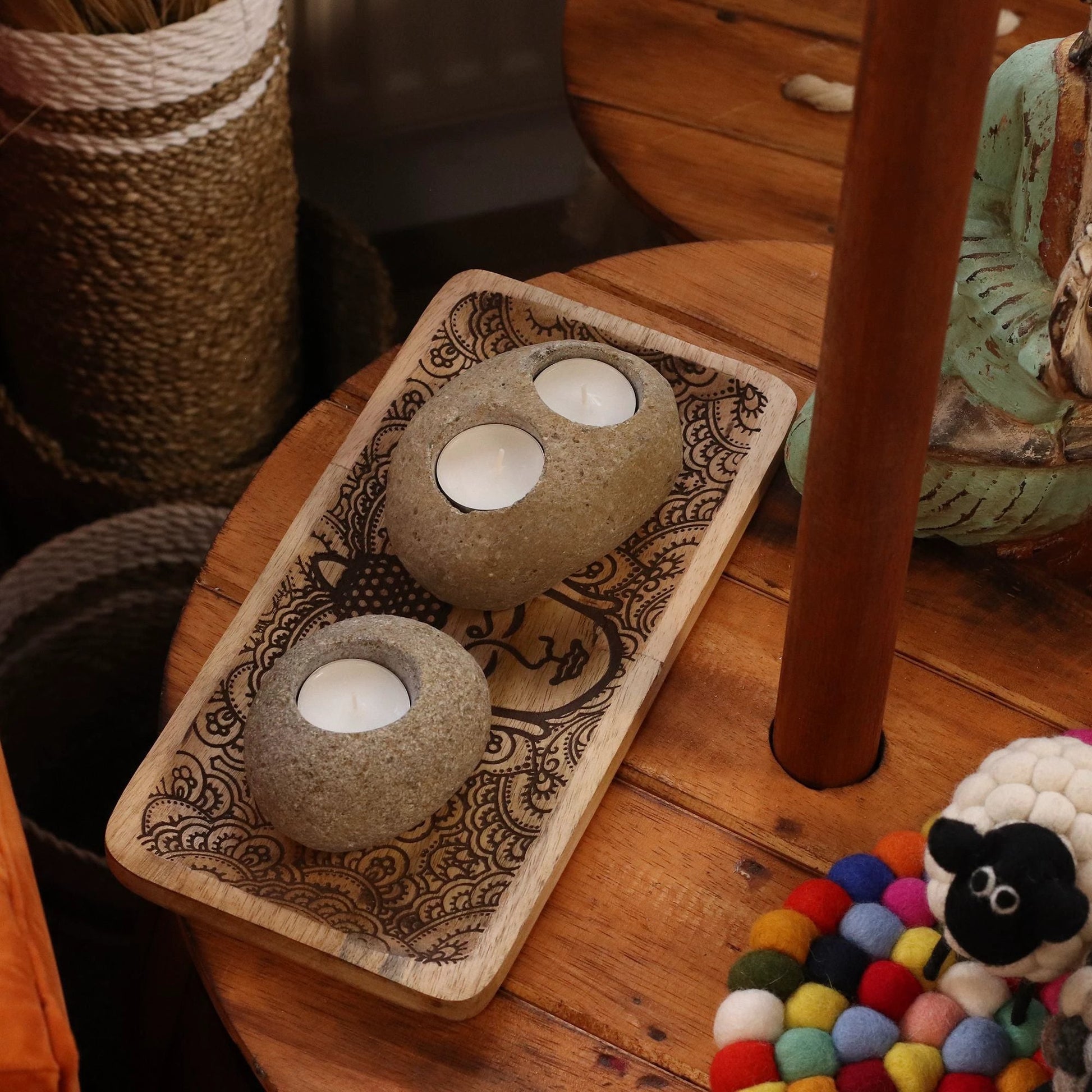 Natural Riverstone Candle Holder - Double Nightlight by AW Dropship UK